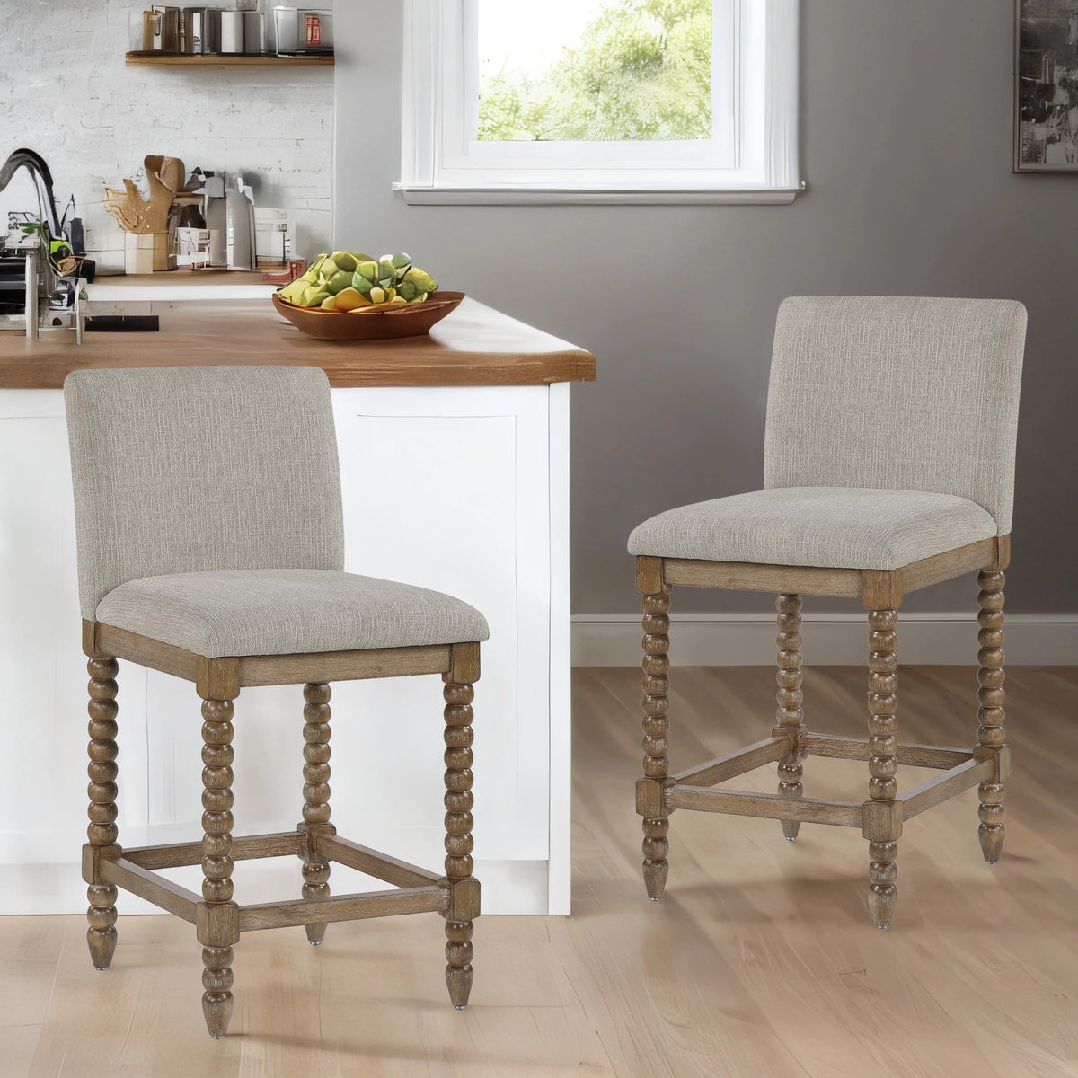 DUHOME Spindle Counter Stool with Padded Spring Seat,Wooden Bar Stools Farmhouse 26 Inch Counter Height Stools Chairs with Spindle Back for Kitchen Island