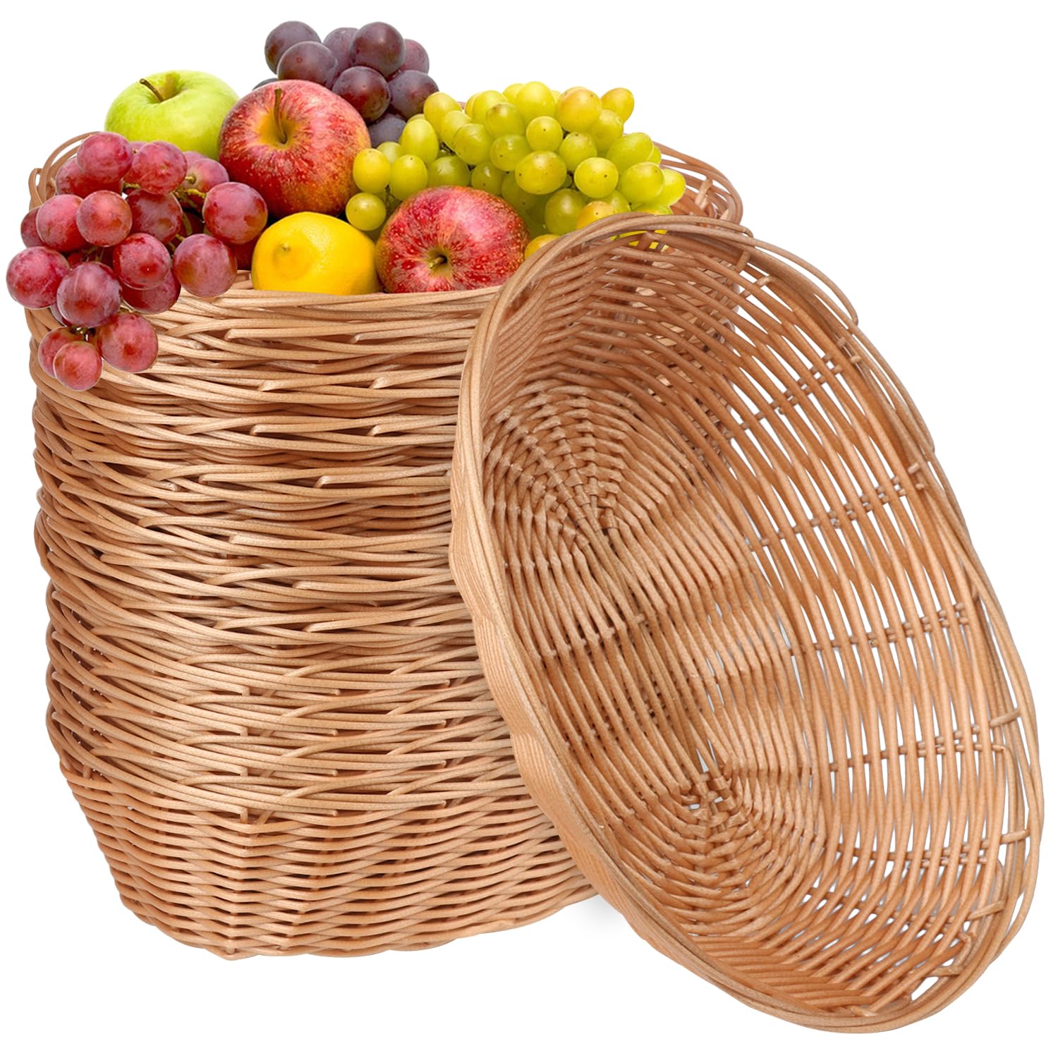 GNIEMCKIN 12 Pack Round Poly Wicker Basket, Diameter 9.5 In, Brown, Plastic, Polypropylene