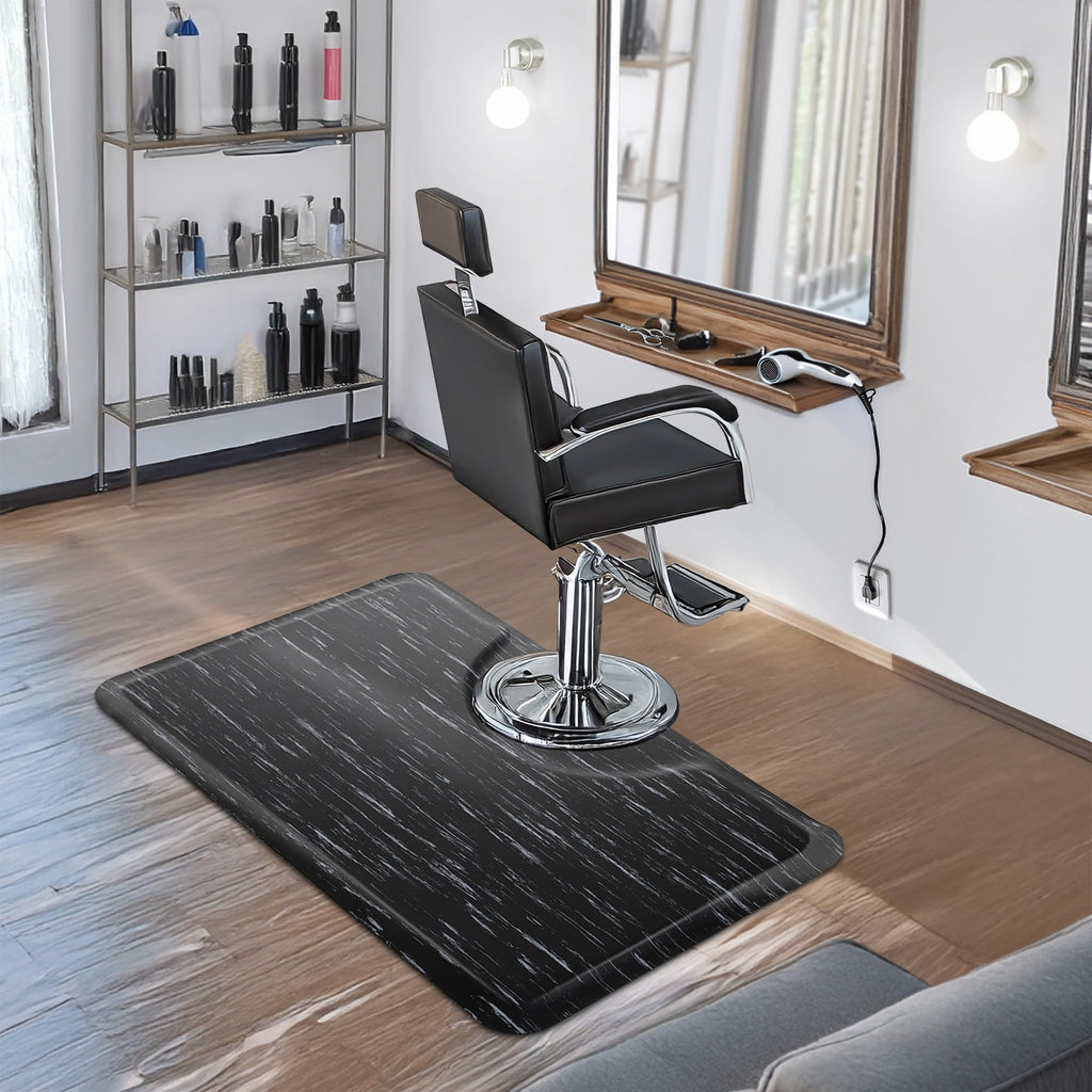Saloniture 3 ft. x 5 ft. Salon & Barber Shop Chair Anti-Fatigue Floor Mat - Black Rectangle - 1/2 in. Thick