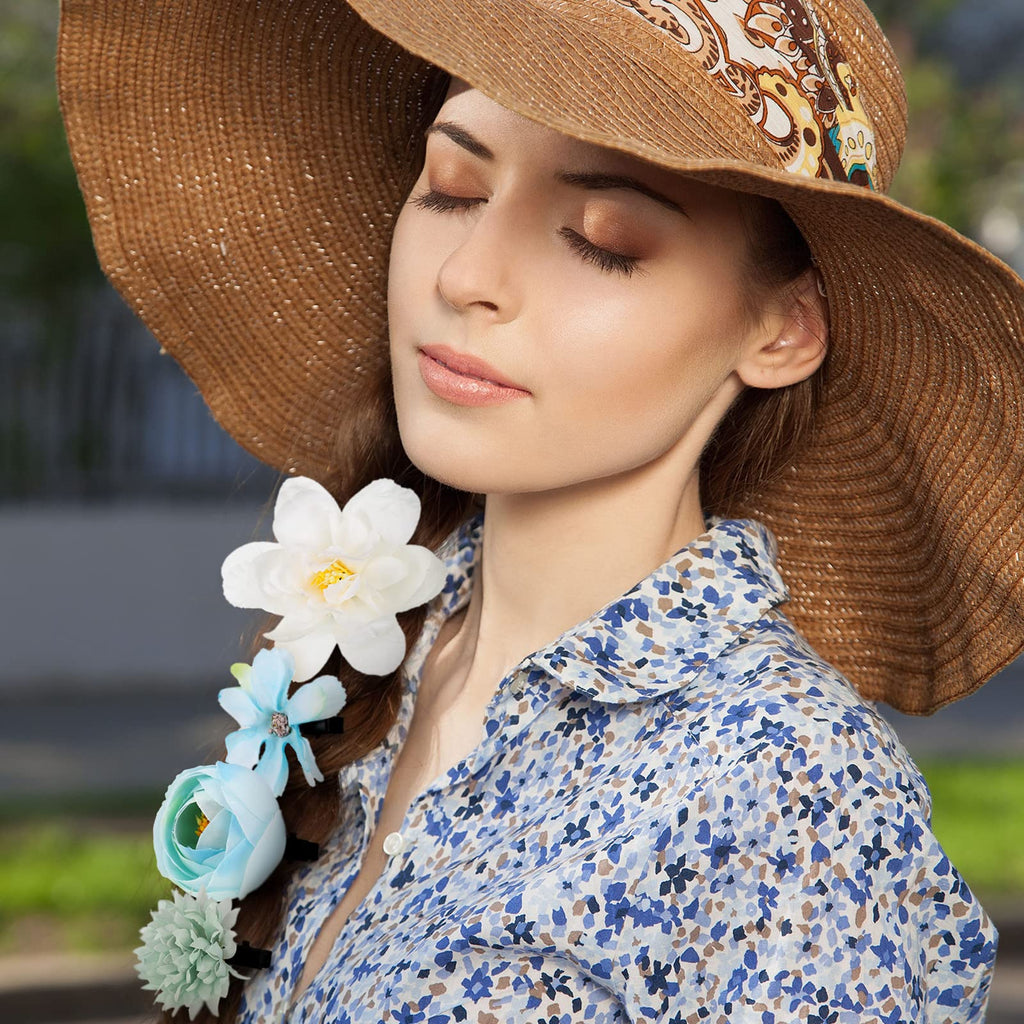 BBTO Flower Hair Clip Rose Hair Clips Barrettes for Women Flower Accessories Boho Bride Claw Clip Hairpin Brooch Pin Headpiece for Wedding(Beige Orange Series,21 Pcs)