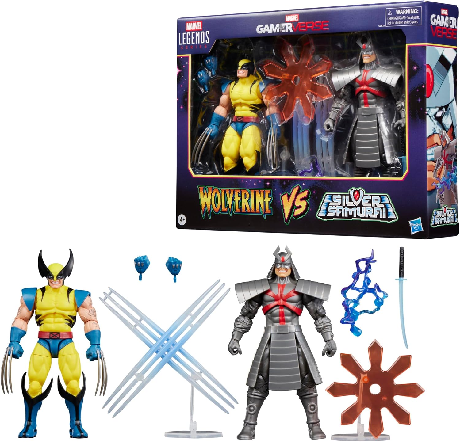 Marvel Legends Series Gamerverse Wolverine vs Marvel's Silver Samurai, Retro Video Game -Inspired Collectible 6-Inch Action Figures