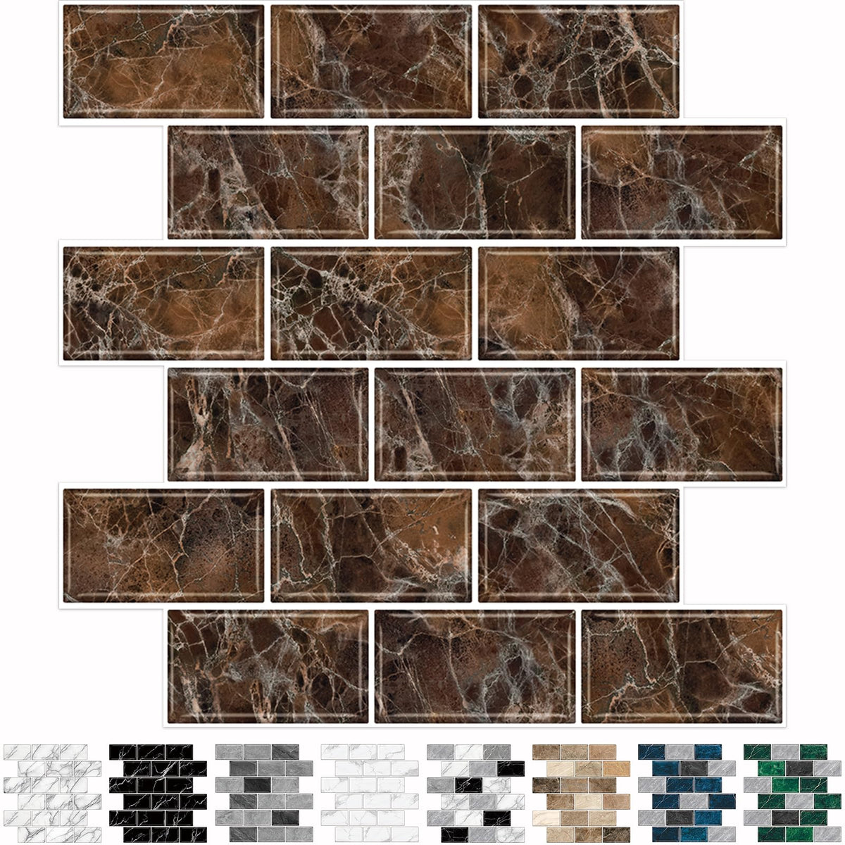 URCOLOR 10-Sheet Back Splashes for Kitchens Peel and Stick,12"x12" Self Adhesive Subway Wall Tiles Stick on backsplash Tiles for Bathroom Black Marble
