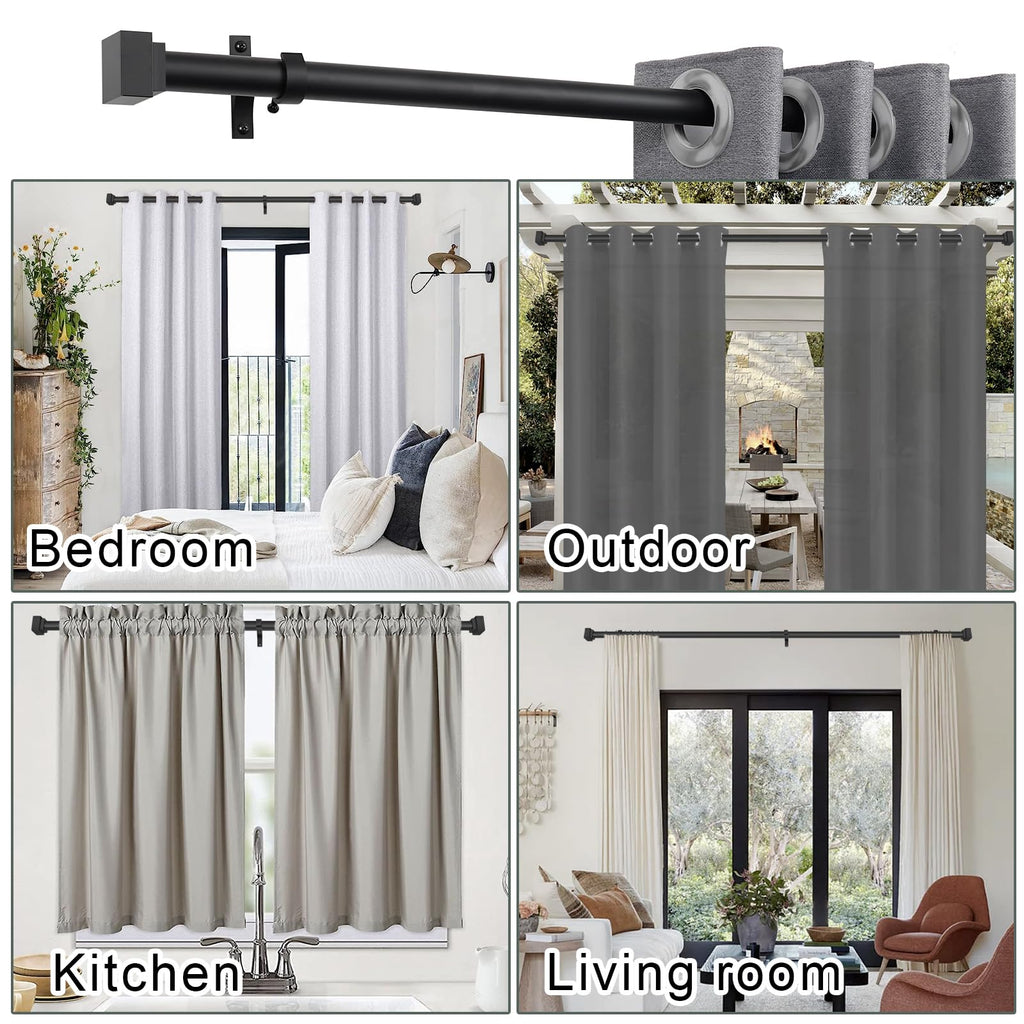 Single Curtain Rods for Windows 28 to 48 Inch(2.3-4ft),1 Inch Diameter Adjustable Heavy Duty Drapery Rods,with Modern Square Aluminum Alloy Finials,Antique Bronze
