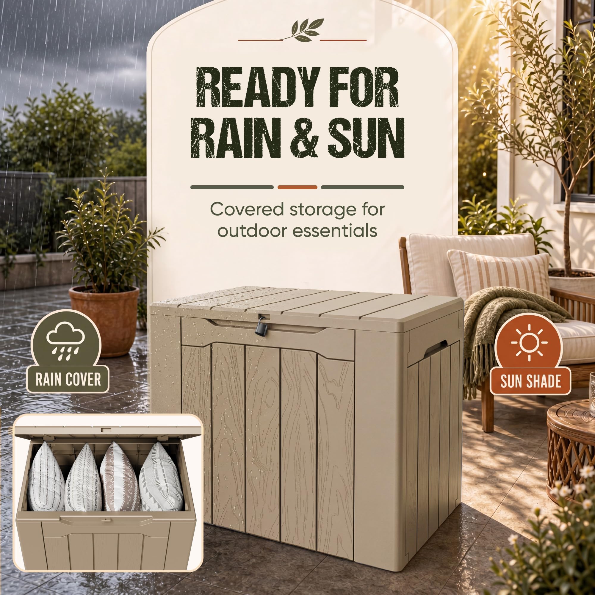 Flamaker Deck Box 30 Gallon, Waterproof Resin Small Storage Box with Lid, Outdoor Patio Furniture Cushion Garden Tool Organizer, Lockable Package Delivery Box for Porch Balcony (Black)