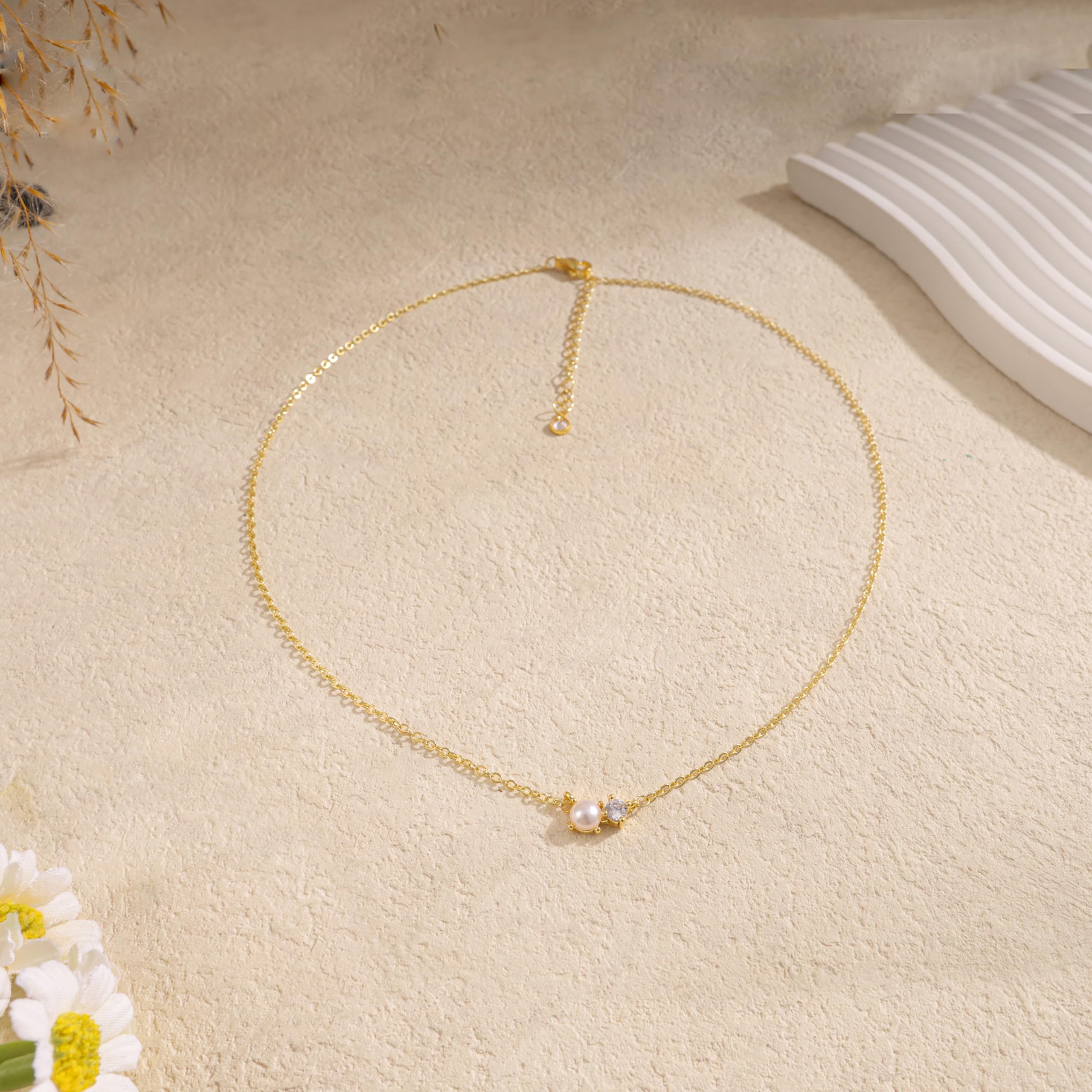 Pearl Necklace for Women Trendy,14k Gold Plated Necklace Dainty Wedding Necklace Small Cute Choker Necklace Gold Prom Drop Necklace Vintage Waterproof Jewelry for Women Prom Jewelry Fashion Gifts