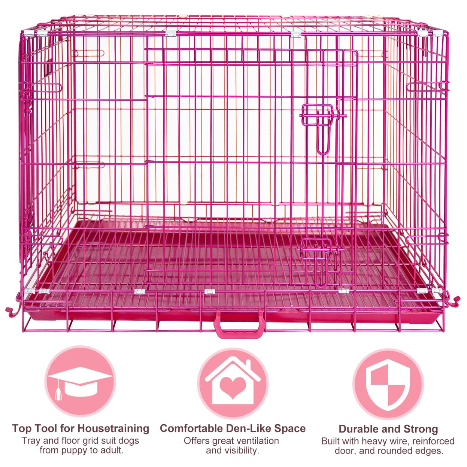 HOMEY PET 24" Gold Color Folding Design Dog Crate Puppy Ertra Small Breed Dog Kennels with Removable Floor Grid and Pull Out Tray, Dog Cage Copper Gold Finish