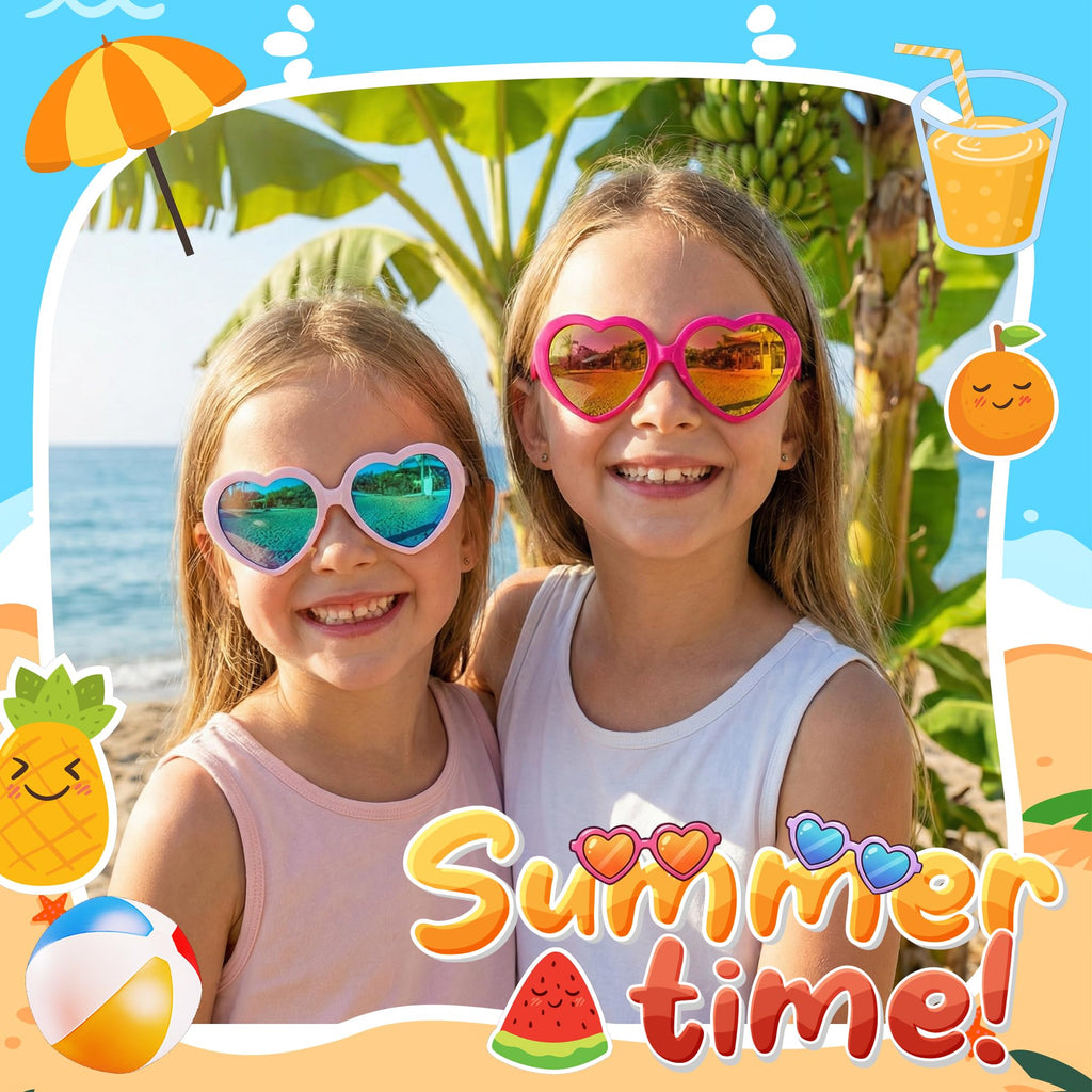 Kids Sunglasses Bulk, Kids Sunglasses Party Favors for Age 3-8, UV400 Protection Neon Kids Sunglasses Bulk for Boys Girls (12Pack-heart sunglasses)