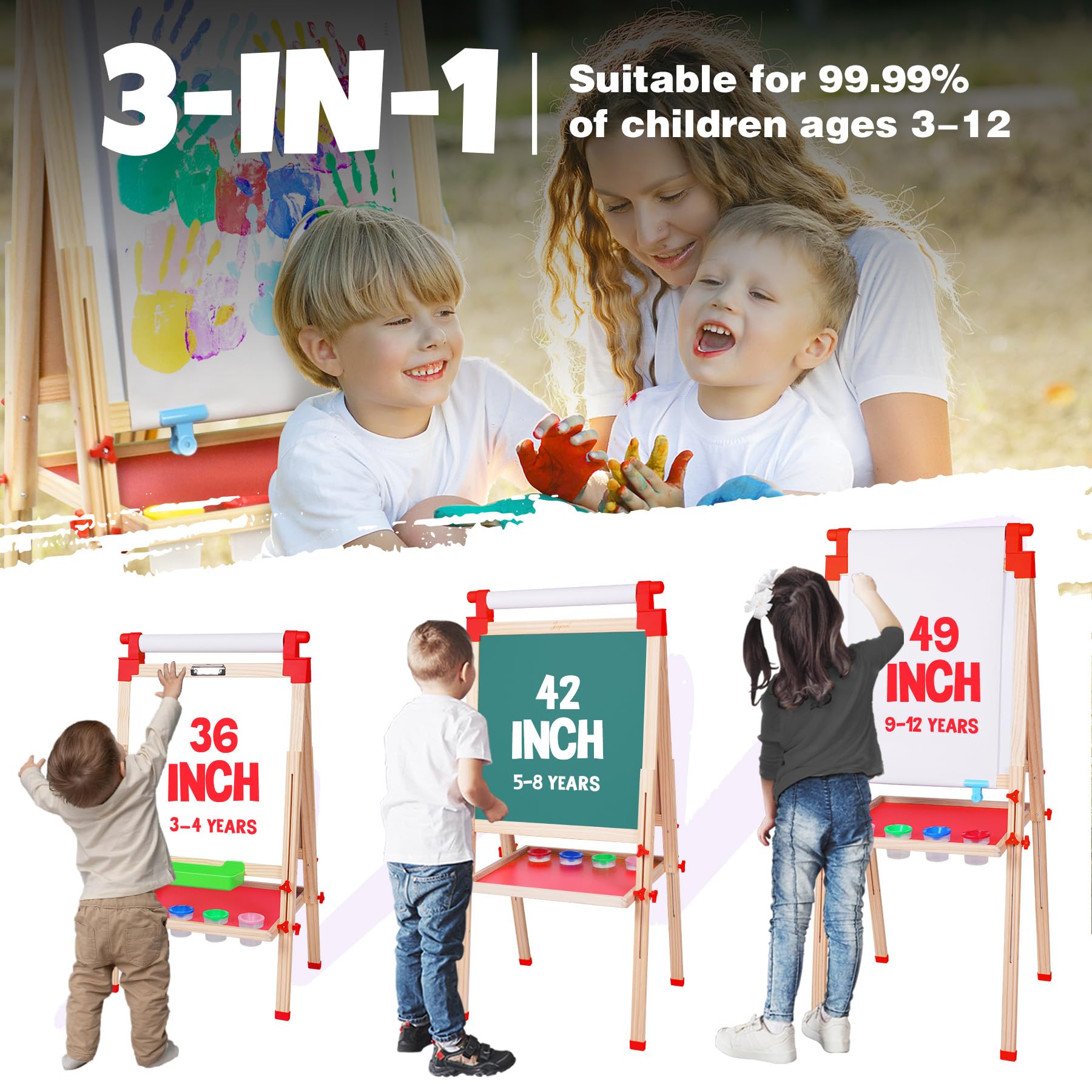 JOYOOSS Easel for Kids Art Easel Kids Easels for Toddlers,Wooden Kid Easel with Paper Roll - Adjustable Magnetic Double Sided Kids Dry Erase Board,Birthday Gifts for 1-12 Year Old Girls or Boys Blue