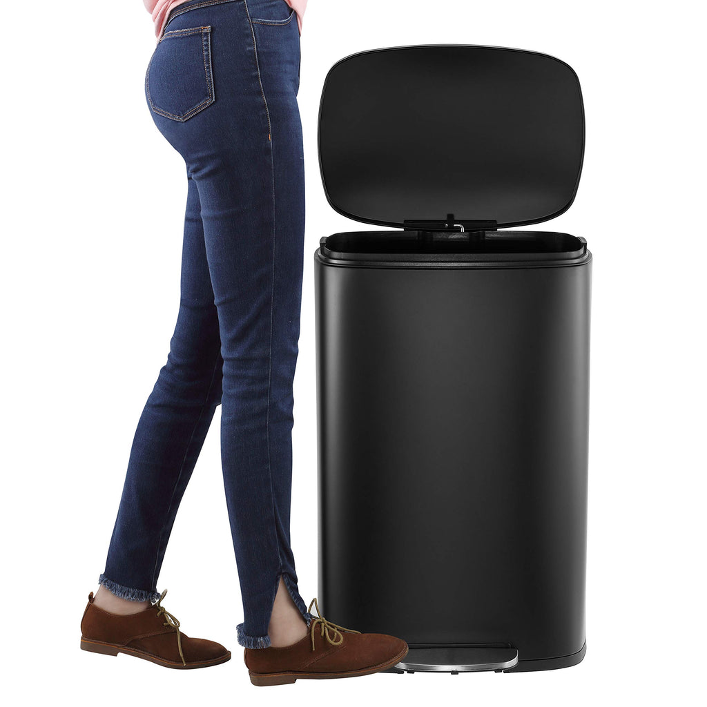 happimess HPM1006B Connor Rectangular 13-Gallon Trash Can with Soft-Close Lid and Free Mini Trash Can, Fingerprint Resistant, Modern, Minimalistic for Home, Kitchen, Office, Bathroom, Black