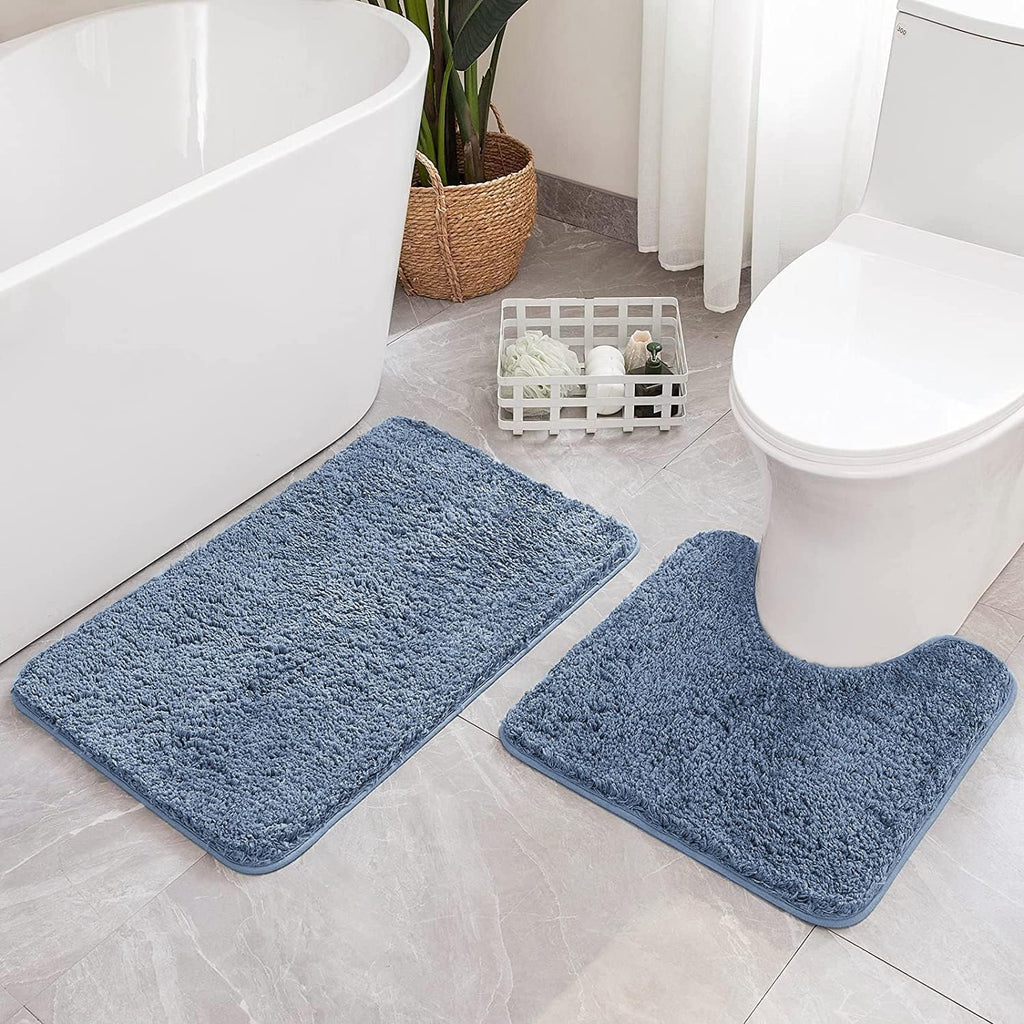 MIULEE Black Bathroom Rugs Set 2 Piece, Small Soft Absorbent Microfiber Bath Mat Set, Non Slip Quick Dry Machine Washable Plush Shaggy Bath Rugs for Bathroom Floor, Tub and Shower, 16x24 inches