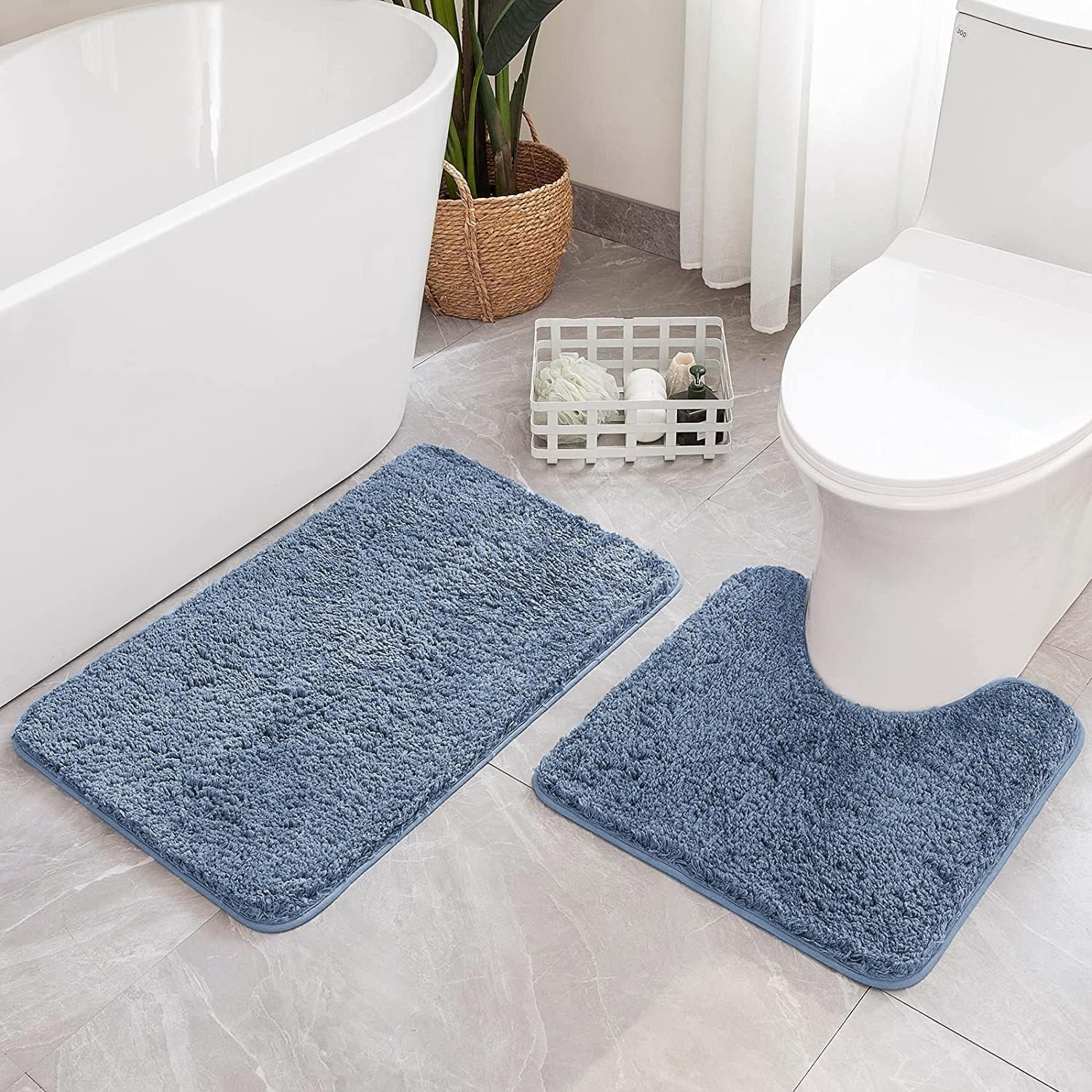 MIULEE Black Bathroom Rugs Set 2 Piece, Small Soft Absorbent Microfiber Bath Mat Set, Non Slip Quick Dry Machine Washable Plush Shaggy Bath Rugs for Bathroom Floor, Tub and Shower, 16x24 inches