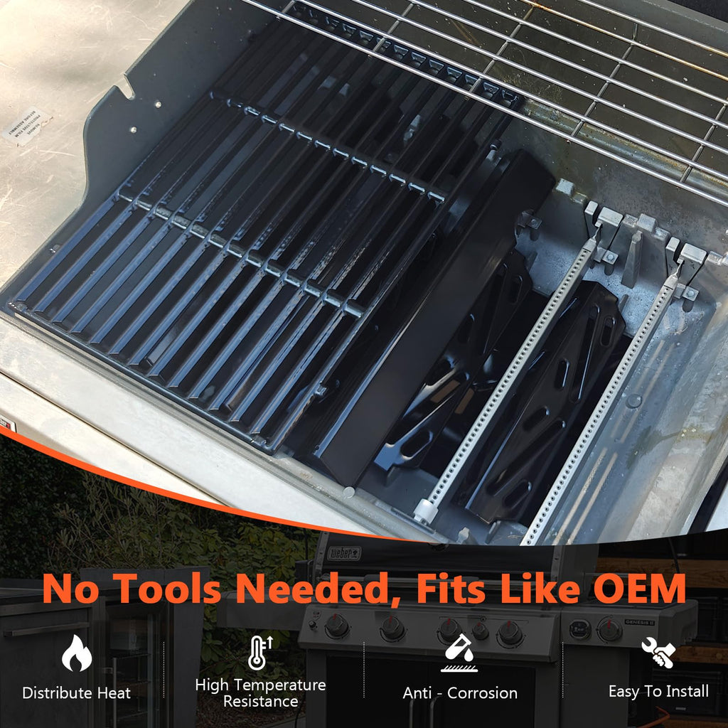 Grill Parts for Weber Genesis 300 Grills with Front Control Knob, Grill Grates for Genesis E310 S310 E/S320 E/S330, 17.5" Flavorizer Bars&Heat Deflectors, 19.5" Grill Grates for Weber 7524 7621 65505