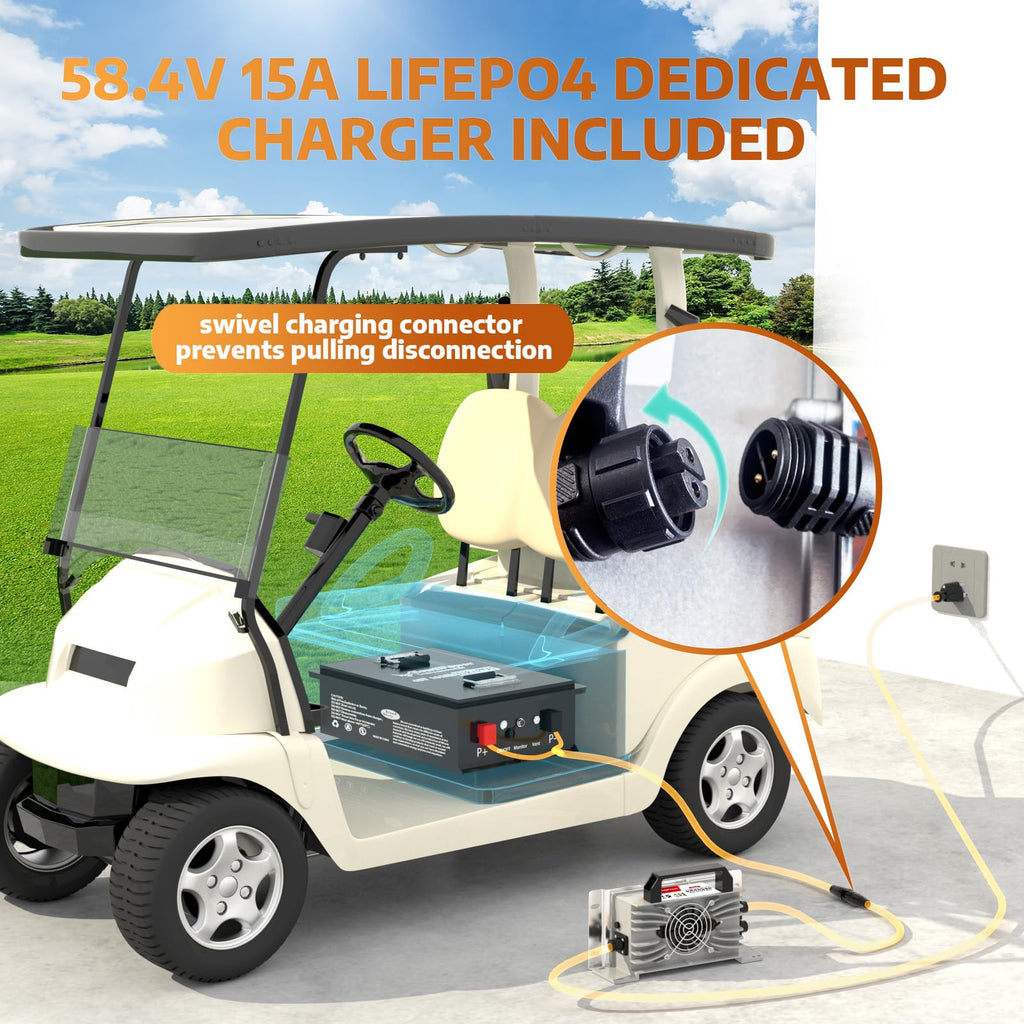 36V 100Ah Golf Cart LiFePO4 Battery with APP&Chager&Monitor,7.6KW Continuous Power Lithium Battery with 200A BMS, Up to 10000+ Rechargeable Cycles, Perfect for golf cart