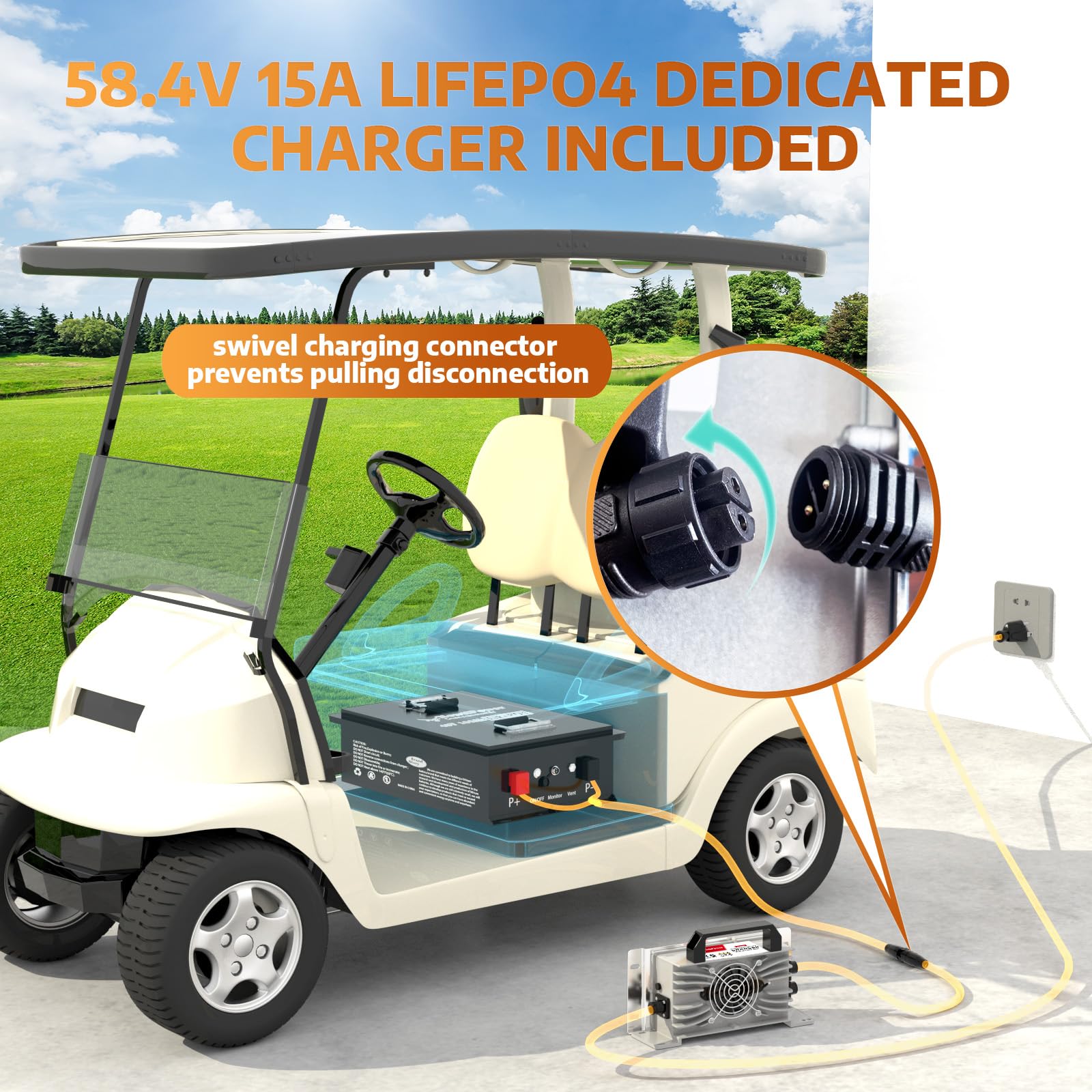 36V 100Ah Golf Cart LiFePO4 Battery with APP&Chager&Monitor,7.6KW Continuous Power Lithium Battery with 200A BMS, Up to 10000+ Rechargeable Cycles, Perfect for golf cart