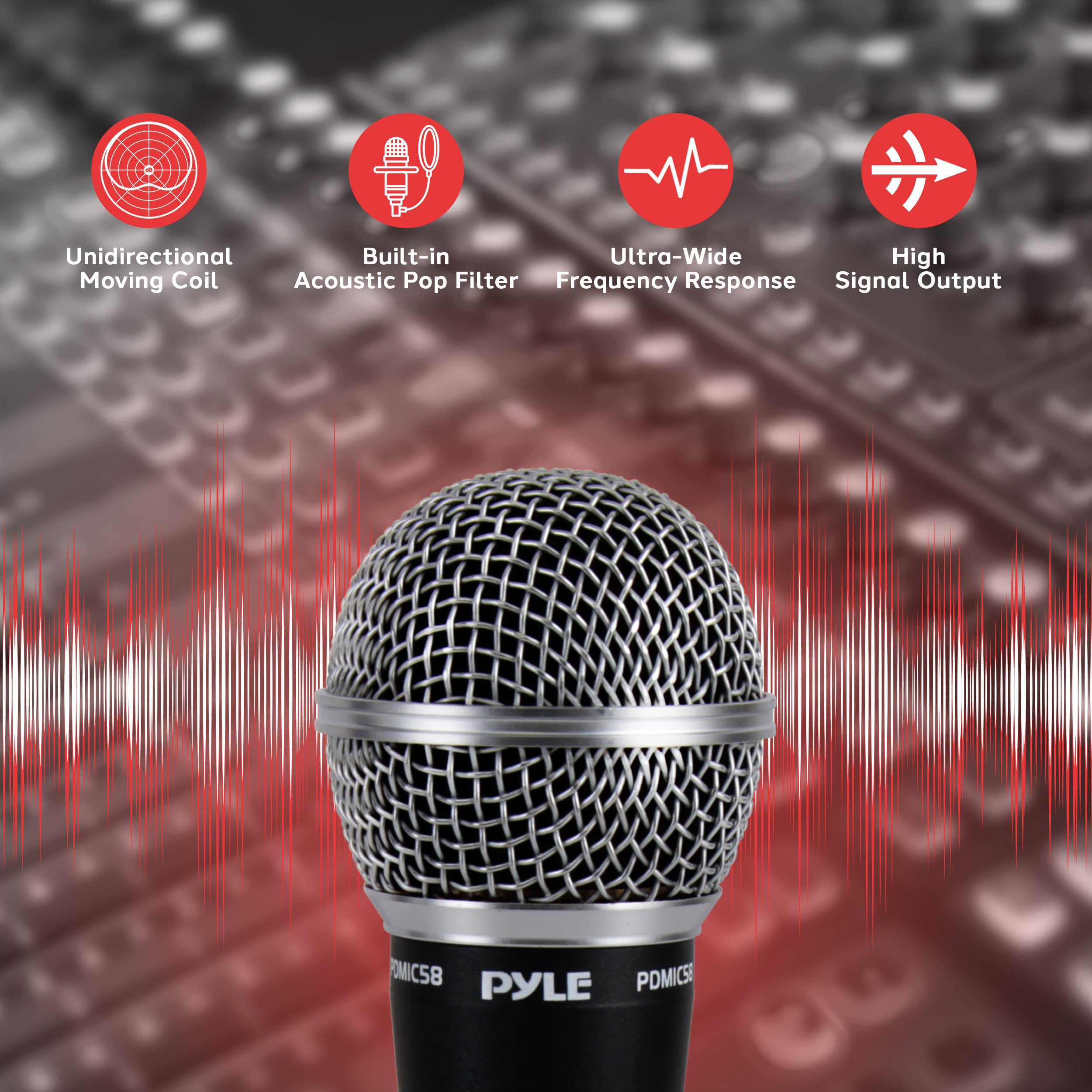 Pyle Microphone, Dynamic Cardioid, XLR Cable Included, Unidirectional, Rugged Construction, Built-in Pop Filter, Perfect for Stage & Studio, High Gain, Ultra-Wide Frequency Response, 15ft Cable