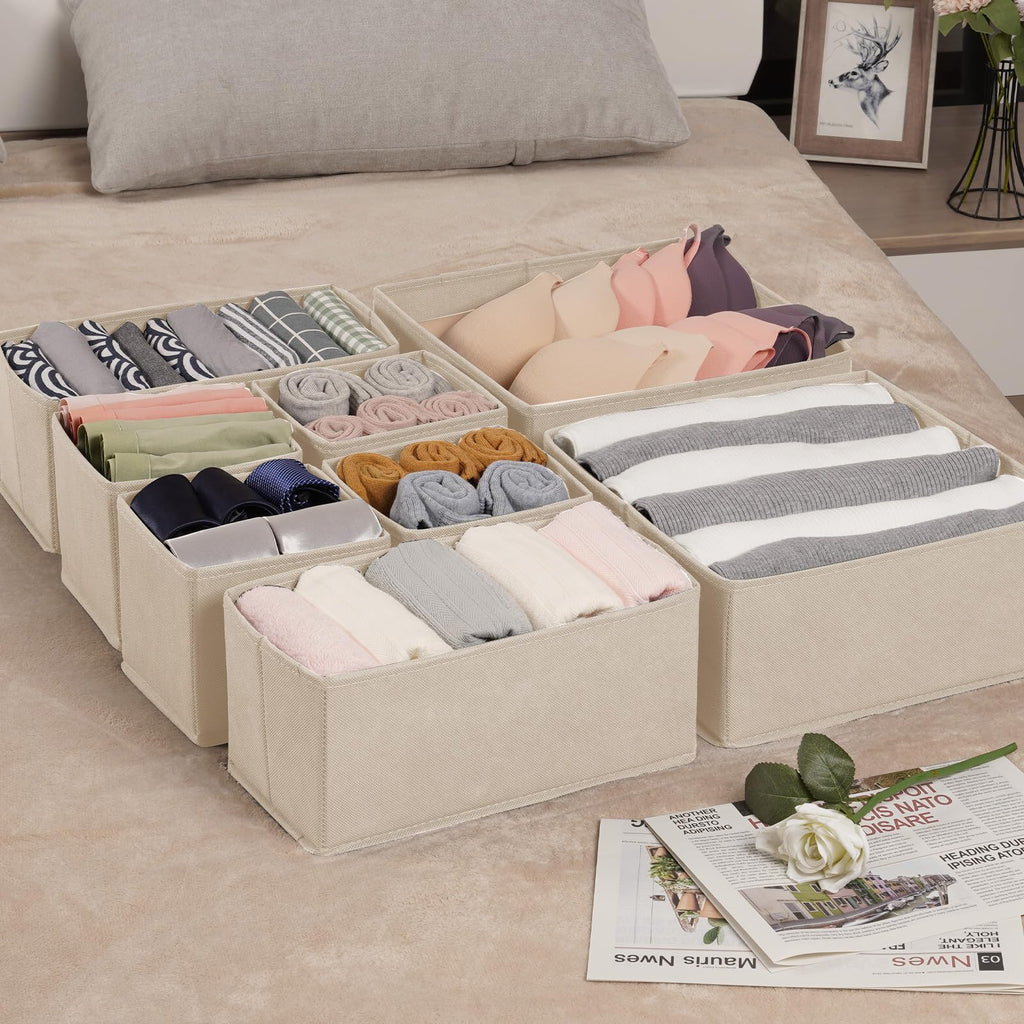 Criusia Drawer Organizer Clothes, 8 Pack Underwear Drawer Organizer, Foldable Cloth Storage Box Closet Organizers and Storage for Clothes, Socks, Scarves, Ties (Beige)