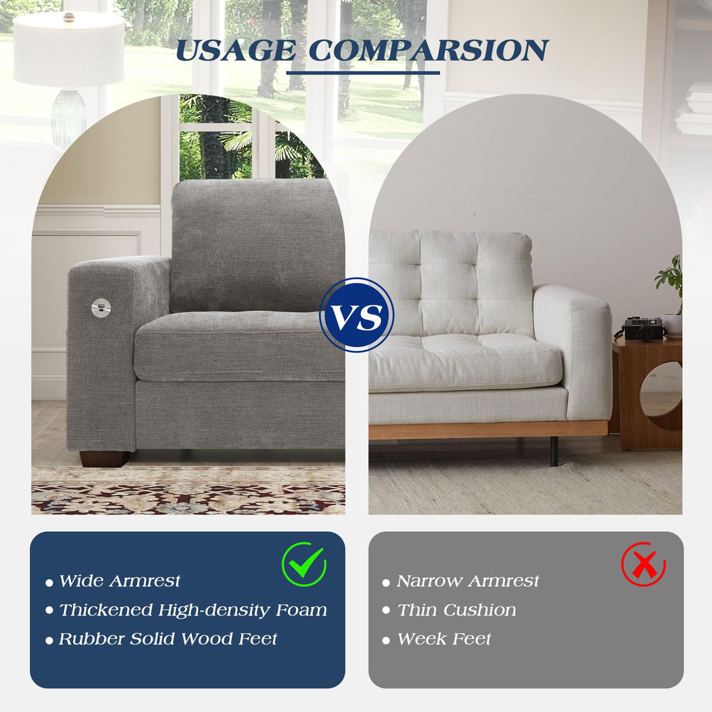 WorthFurni Sofas for Living Room, Chenille Loveseat Couch Set, Small Sofa, 3 Seater Sofa, USB Charging, Removable Sofa Cover,Solid Wood Frame, Easy to Install(70inch,Beige)