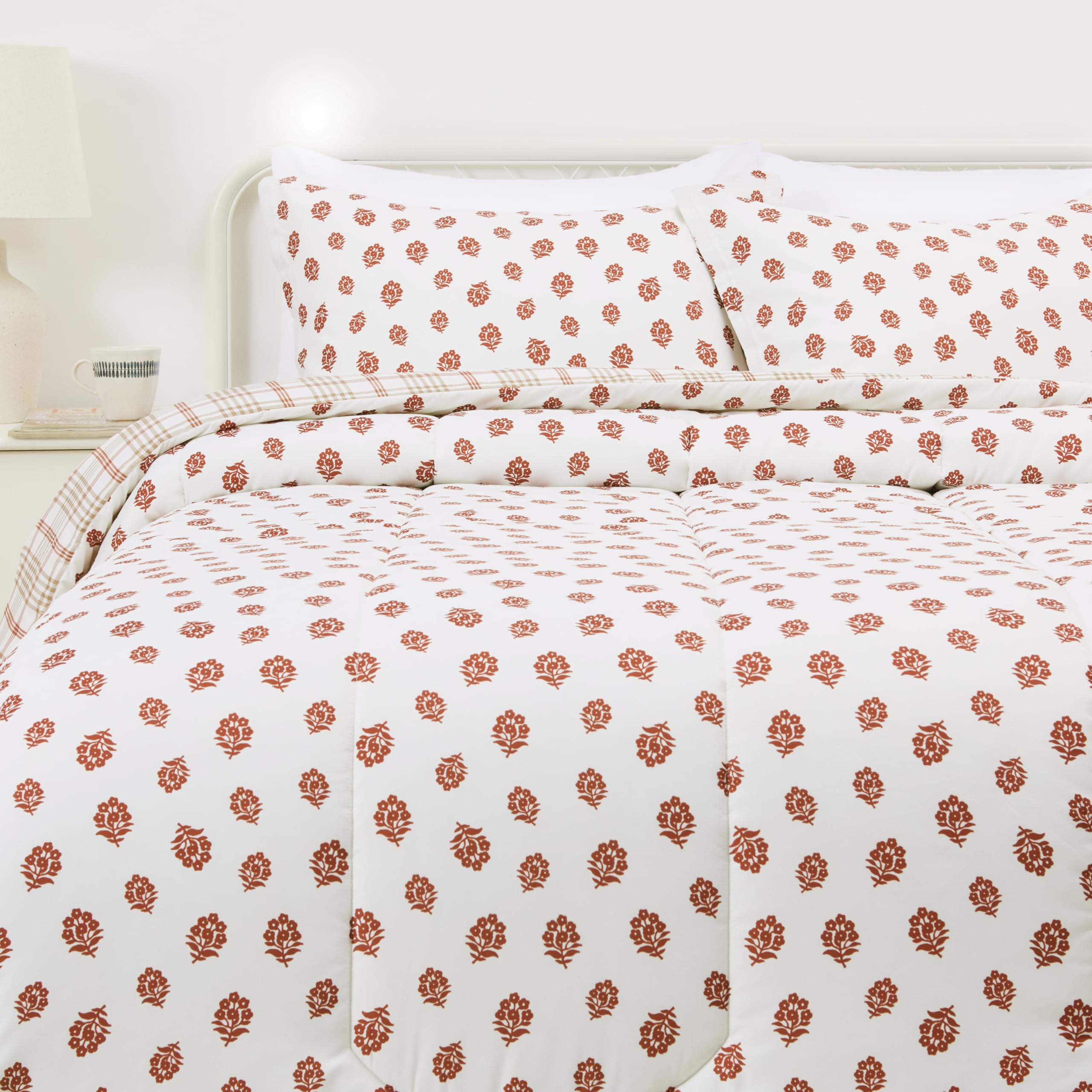 Amazon Basics Reversible Lightweight Microfiber All Season Comforter Blanket, Twin/Twin XL, Burgundy/Grey (Pack of 2)