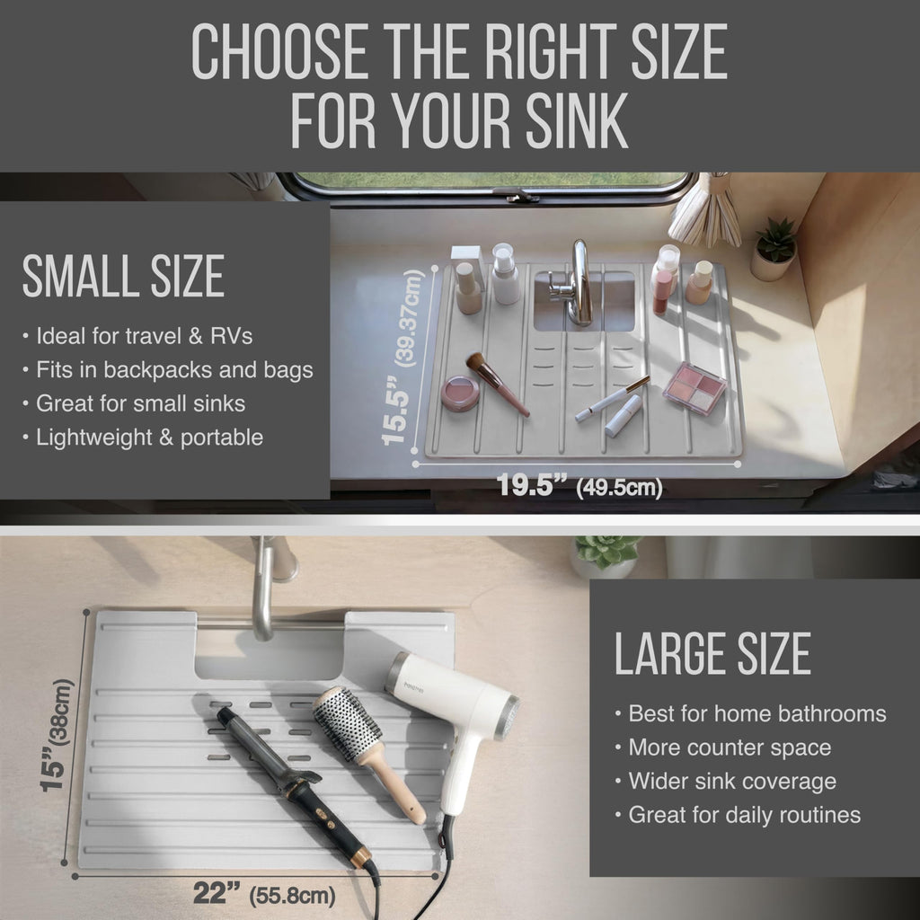 Maplefield Bathroom Sink Cover for Counter Space, Heat Resistant Silicone Sink Mat for Your Beauty Routine, Small Bathroom Space Saver Sink Cover for Makeup (Beige Large, 22" x 15" x 2" Inches)