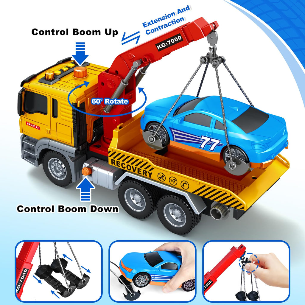 Bstoyder Kids Toys for 3 4 5 6 7 8 Years Old Boys, 15" Crane Truck Toy with Lights, Sounds, Toddler Friction Powered Truck Vehicle Toy for Boys Girls Birthday Gifts