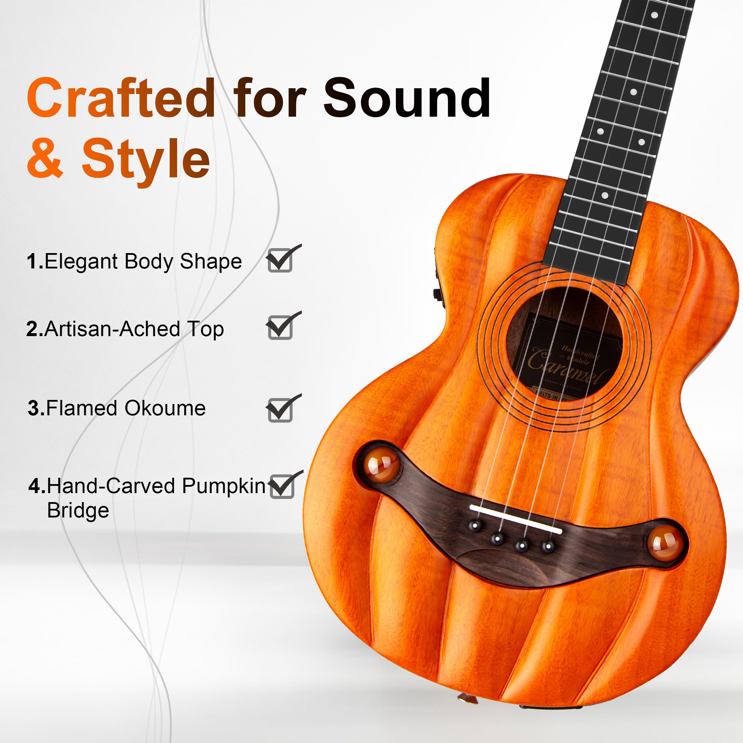 Caramel TEG95 Butterfly Bocote Glossy Tenor Acoustic & Electric Ukulele | 26-inch Handmade Professional Ukelele Kit with Accessories