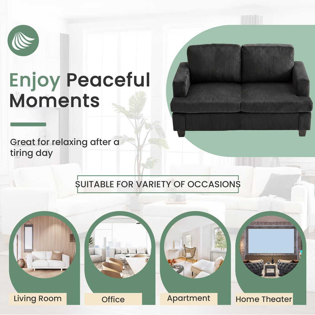 YOUDENOVA 2 Piece Set Comfy Sofa Couch, Loveseat Sofa * 2 with Deep Seats, Modern Sleeper Couch for Living Room, Black Corduroy