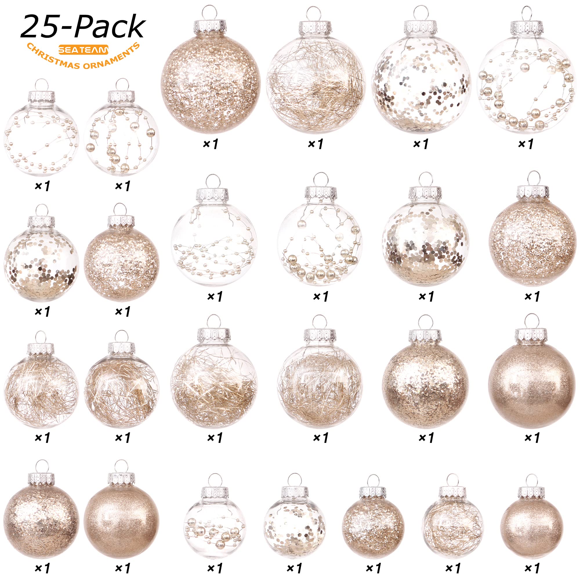 Sea Team Shatterproof Clear Plastic Christmas Ball Ornaments Decorative Xmas Balls Baubles Set with Stuffed Delicate Decorations (80mm/3.15 inch 20-Pack, Babyblue)