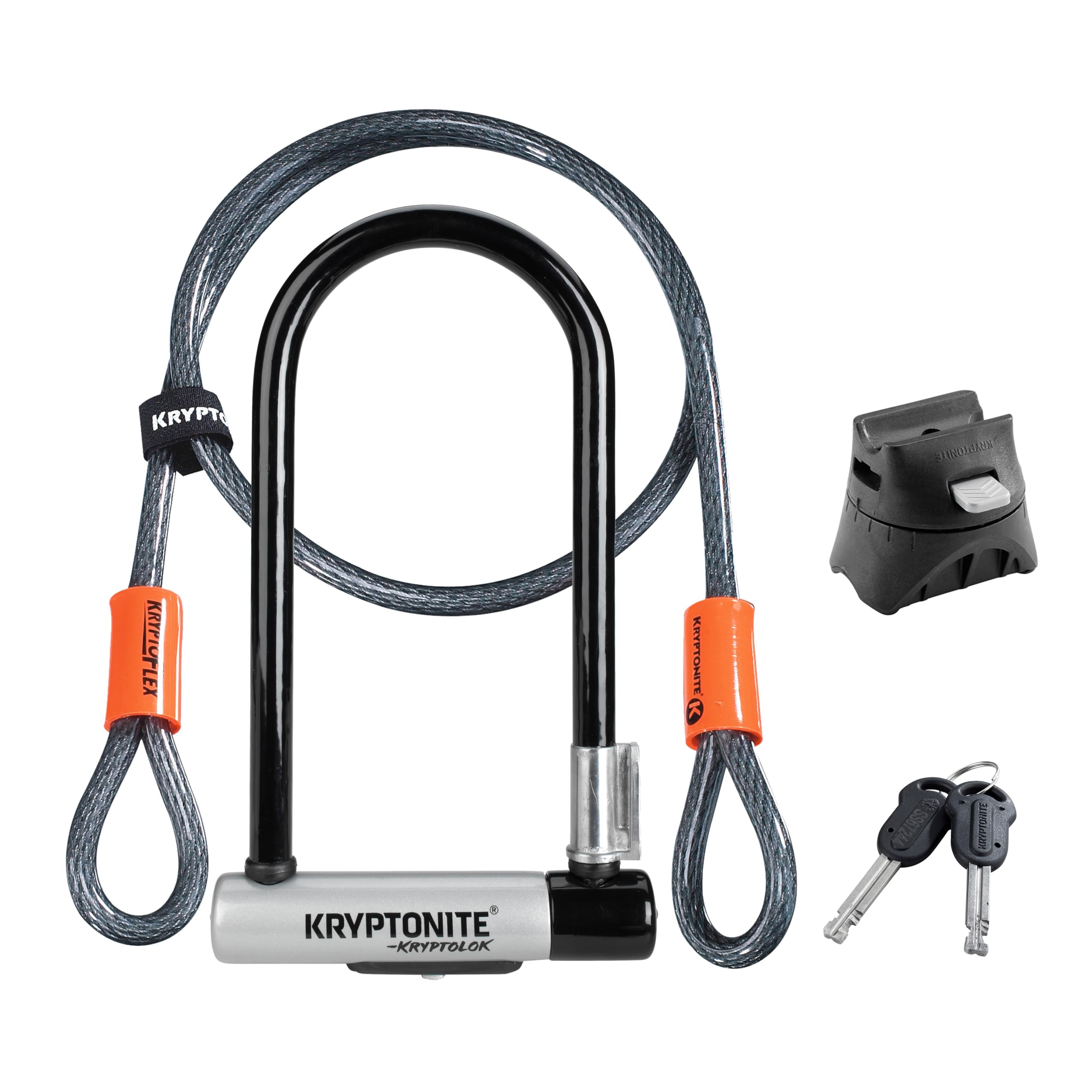 Kryptonite Kryptolok Standard Bike U-Lock with Cable, Heavy Duty Anti-Theft Bicycle U Lock, 12.7mm Shackle and 10mm x 4ft Length Security Cable with Mounting Bracket and Keys | bike-locks