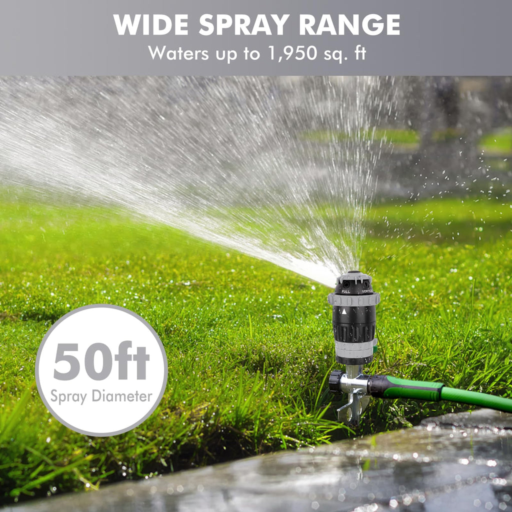 RESTMO Gear Drive Sprinkler with Metal Spike Base, 5-Pattern Heavy Duty Gardening Watering System, Multi-Adjustable Lawn Sprinkle for Garden Plant, Flower Bed and Large Yard Area Watering, Gray