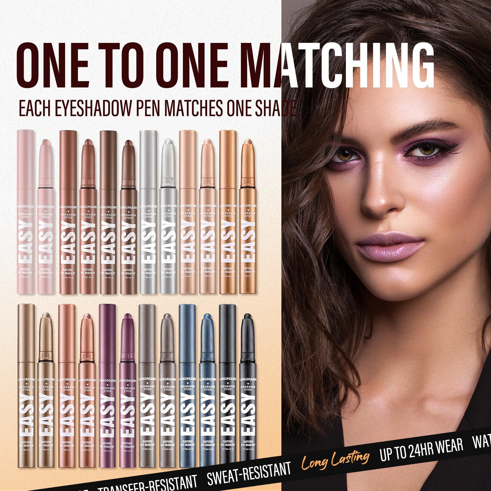 Eyeshadow Stick Set, 2 Colors Matte Professional Bright-Colored Contouring and Highlight Eyeshadow Stick, Cream Waterproof Long Lasting High Pigmented Eye Shadow