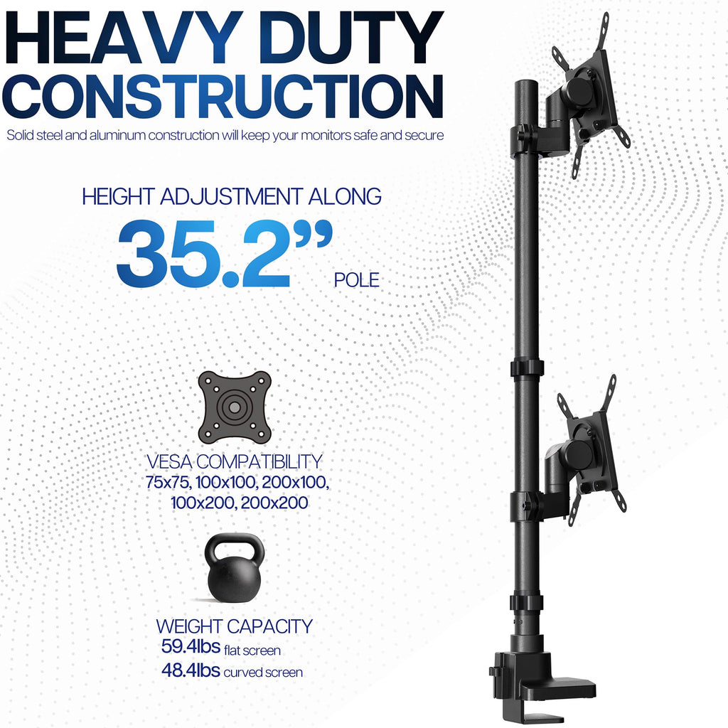 VIVO Dual Monitor Desk Mount Stand with Height Adjustment and VESA Plates for 2 LCD Ultrawide Screens up to 34 inches, Stacked Array, STAND-V002R
