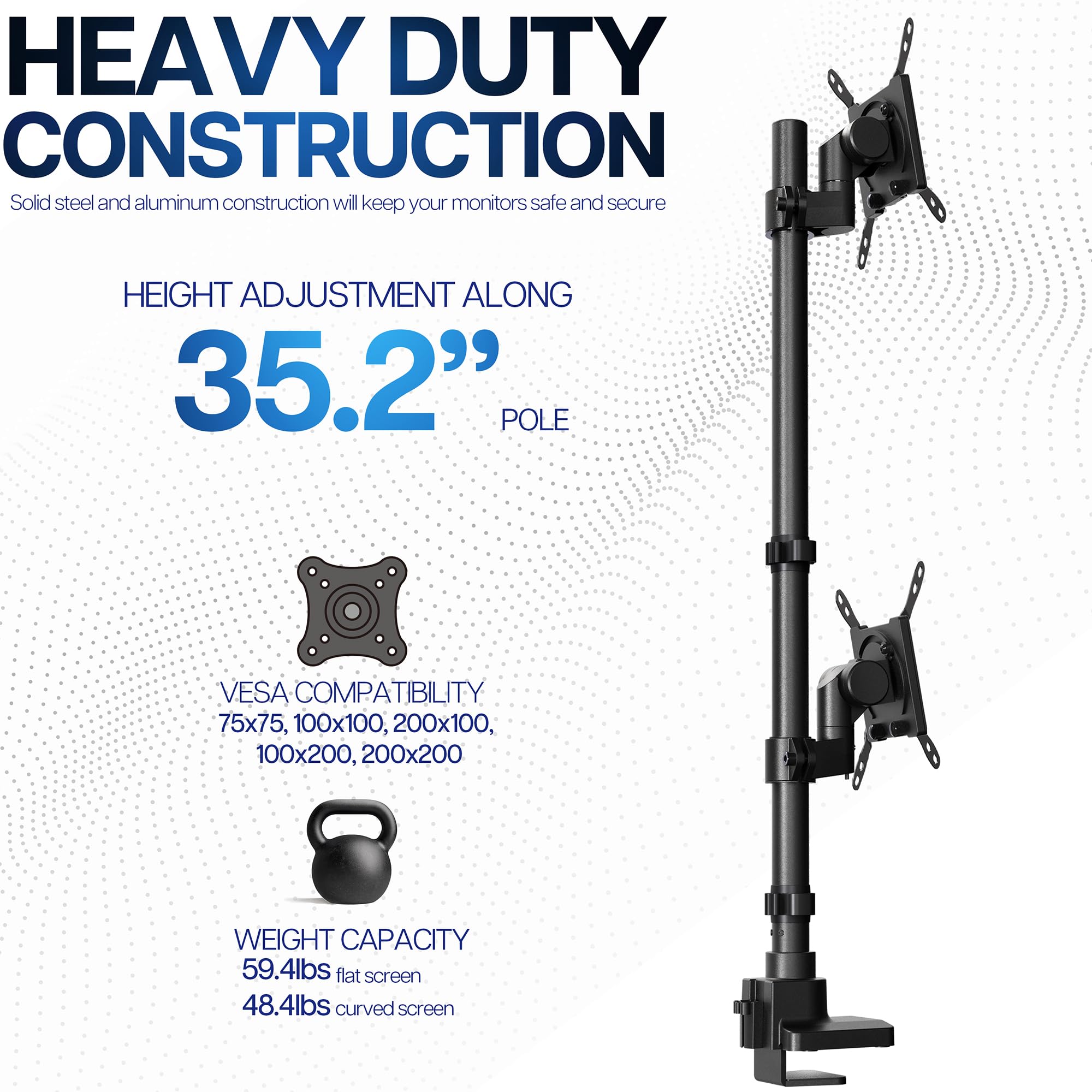 VIVO Dual Monitor Desk Mount Stand with Height Adjustment and VESA Plates for 2 LCD Ultrawide Screens up to 34 inches, Stacked Array, STAND-V002R