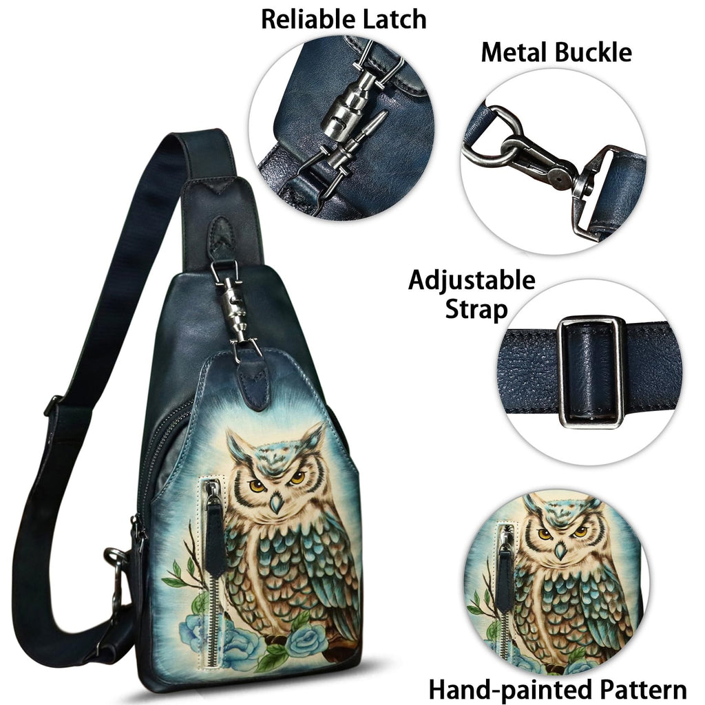 Genuine Leather Sling Bag for Men and Women Real Leather Shoulder Crossbody Bag Chest Bag Sling Backpack Purse