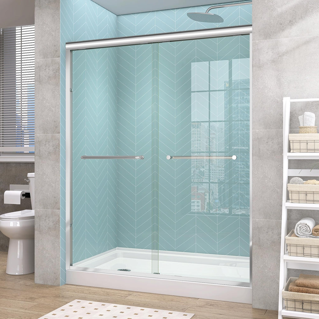 GETPRO Shower Door Sliding 44-48 in. W x 72 in. H Semi-Frameless Bypasss Double Sliding Doors for Shower,1/4 inch Clear Tempered Walk-in Shower Glass Door Brushed Nickel