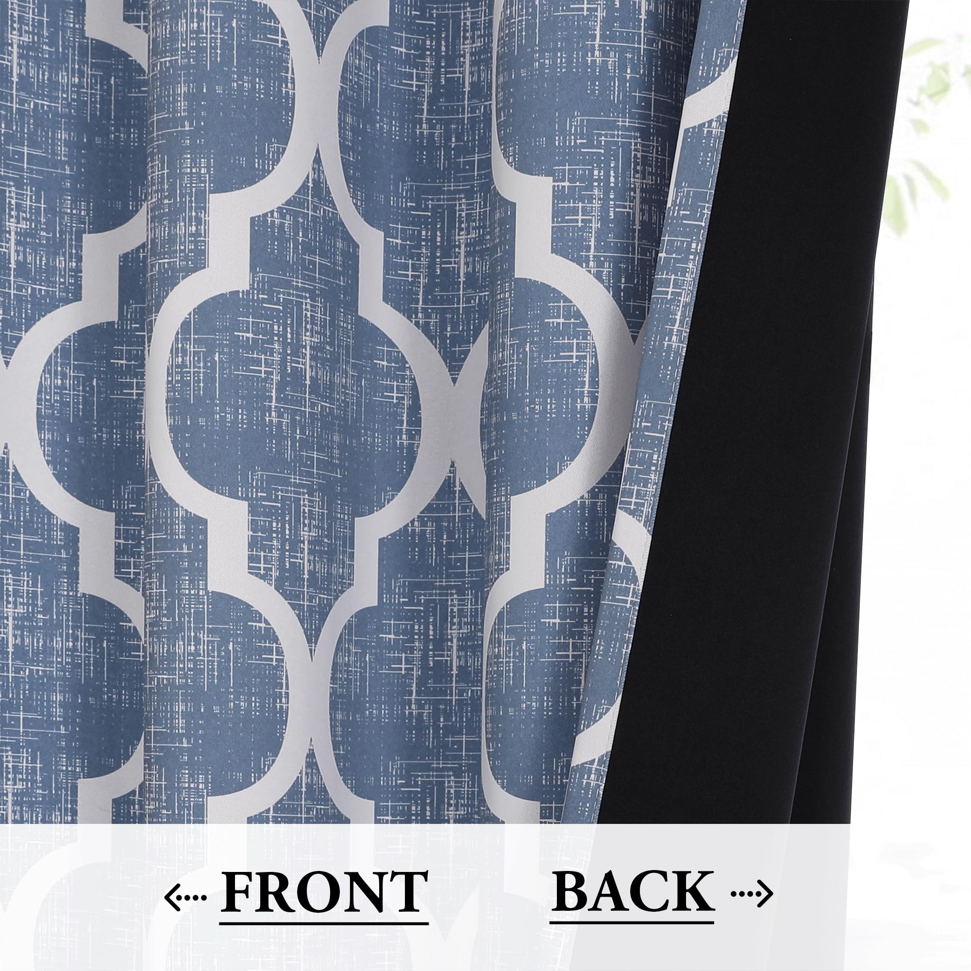 Beauoop 100% Blackout Curtains 45 Inches Long 2 Panels for Bedroom Living Room Aqua Grey Moroccan Geo Room Darkening Thermal Insulated Soundproof Grommet Top Window Treatments Drapes, 50x45 Set of 2