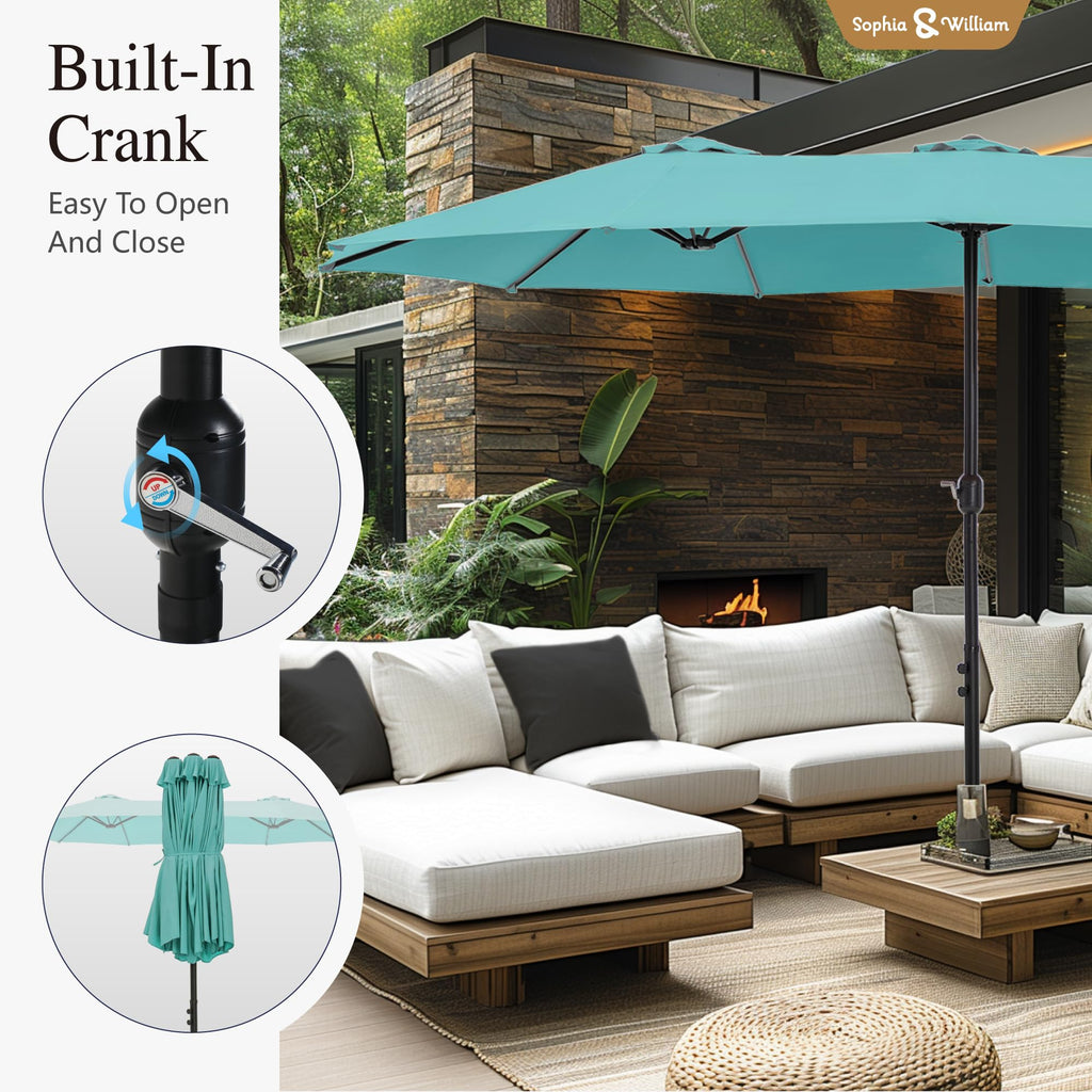 Sophia & William 15 ft Extra Large Patio Umbrella with Base Included, Rectangular Outdoor Umbrella Heavy Duty, Market Umbrella Double-sided Fade Resistant for Pool Garden Backyard, Beige