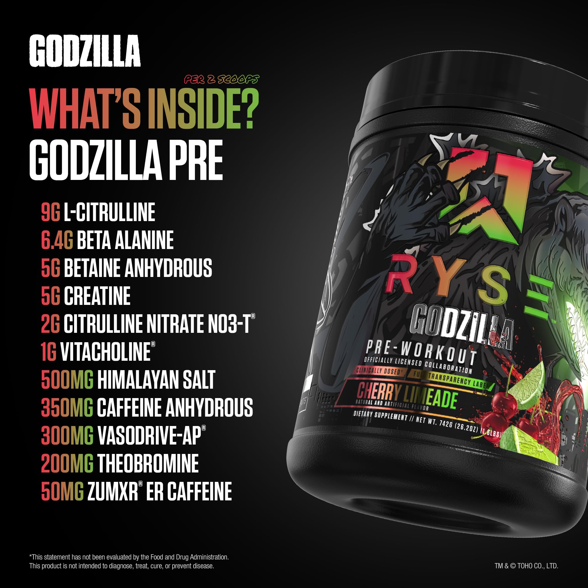 RYSE Godzilla X Noel Deyzel Pre Workout Powder - BlackBerry Lemonade - 400mg Caffeine, High Stim Pre-Workout for Men & Women with Citrulline & Beta Alanine - Energy, Pump & Focus - 20/40 Servings
