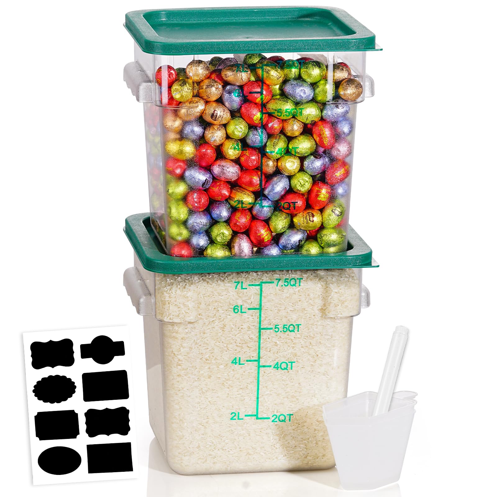 4QT NSF Food Storage Containers: 8 PCS [Food Grade][Hot&Cold Resistant] Commercial Clear Food Storage Containers with Lids for Restaurant Kitchen Proof Dough, Measuring Spoons Included(BPA FREE)