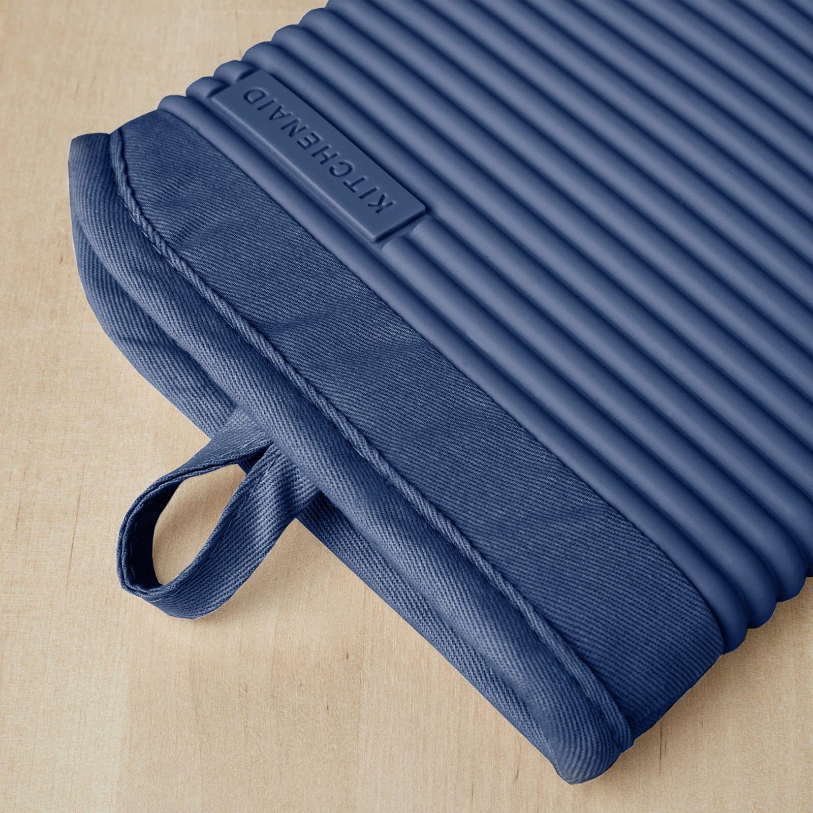 KITCHENAID Ribbed Soft Silicone Oven Mitt 2-Pack Set, 7.5"x13", Aqua Sky