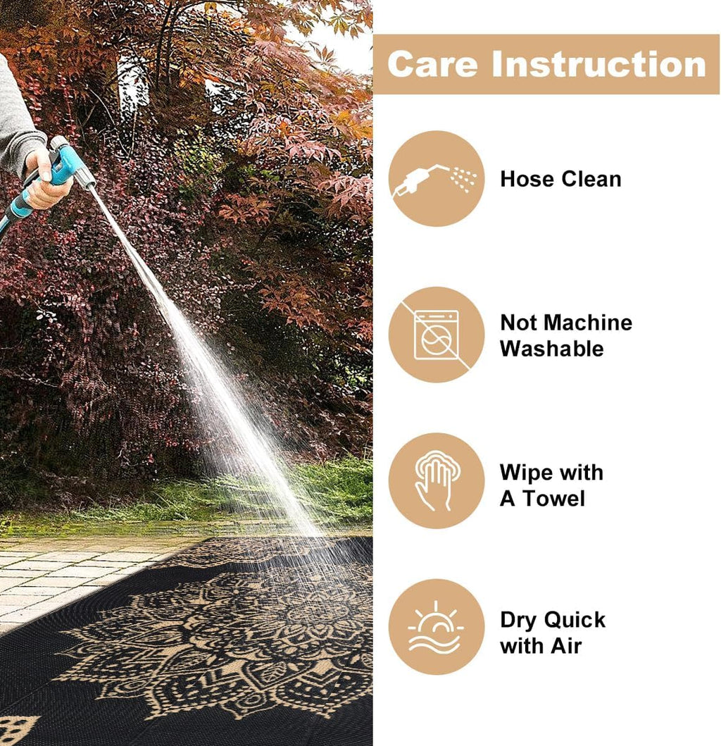 Yamaziot Waterproof Outdoor Rug 5x8 ft, Reversible Plastic Straw Rug for Patio Clearance, Camping, RV Mat, Outside Rug Carpet for Porch, Deck, Backyard, Balcony, Picnic,Black Brown