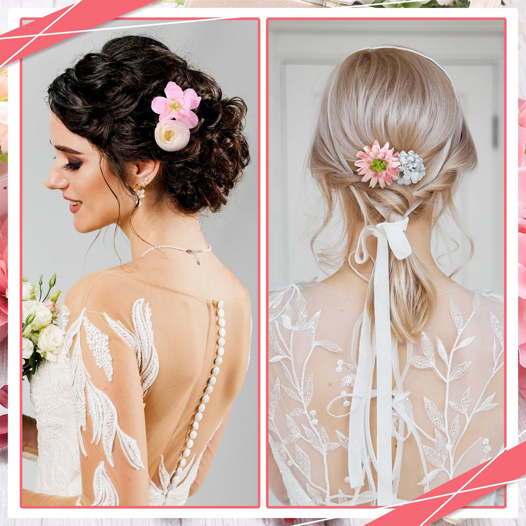 BBTO Flower Hair Clip Rose Hair Clips Barrettes for Women Flower Accessories Boho Bride Claw Clip Hairpin Brooch Pin Headpiece for Wedding(Beige Orange Series,21 Pcs)