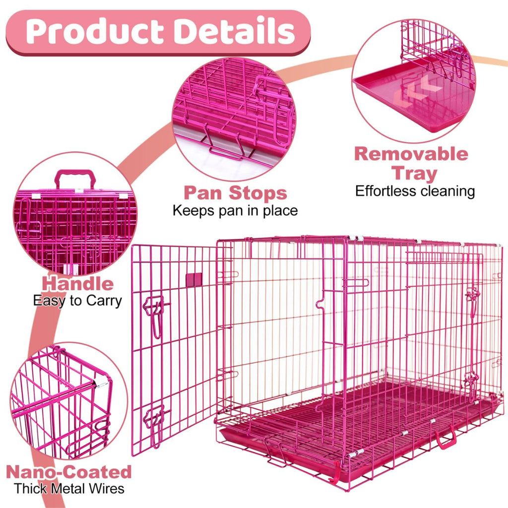 HOMEY PET 24" Gold Color Folding Design Dog Crate Puppy Ertra Small Breed Dog Kennels with Removable Floor Grid and Pull Out Tray, Dog Cage Copper Gold Finish