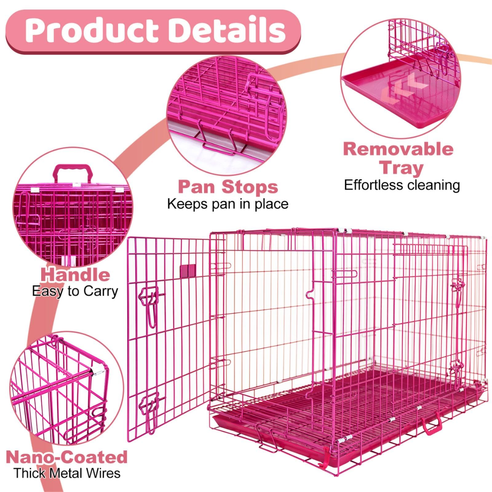 HOMEY PET 24" Gold Color Folding Design Dog Crate Puppy Ertra Small Breed Dog Kennels with Removable Floor Grid and Pull Out Tray, Dog Cage Copper Gold Finish