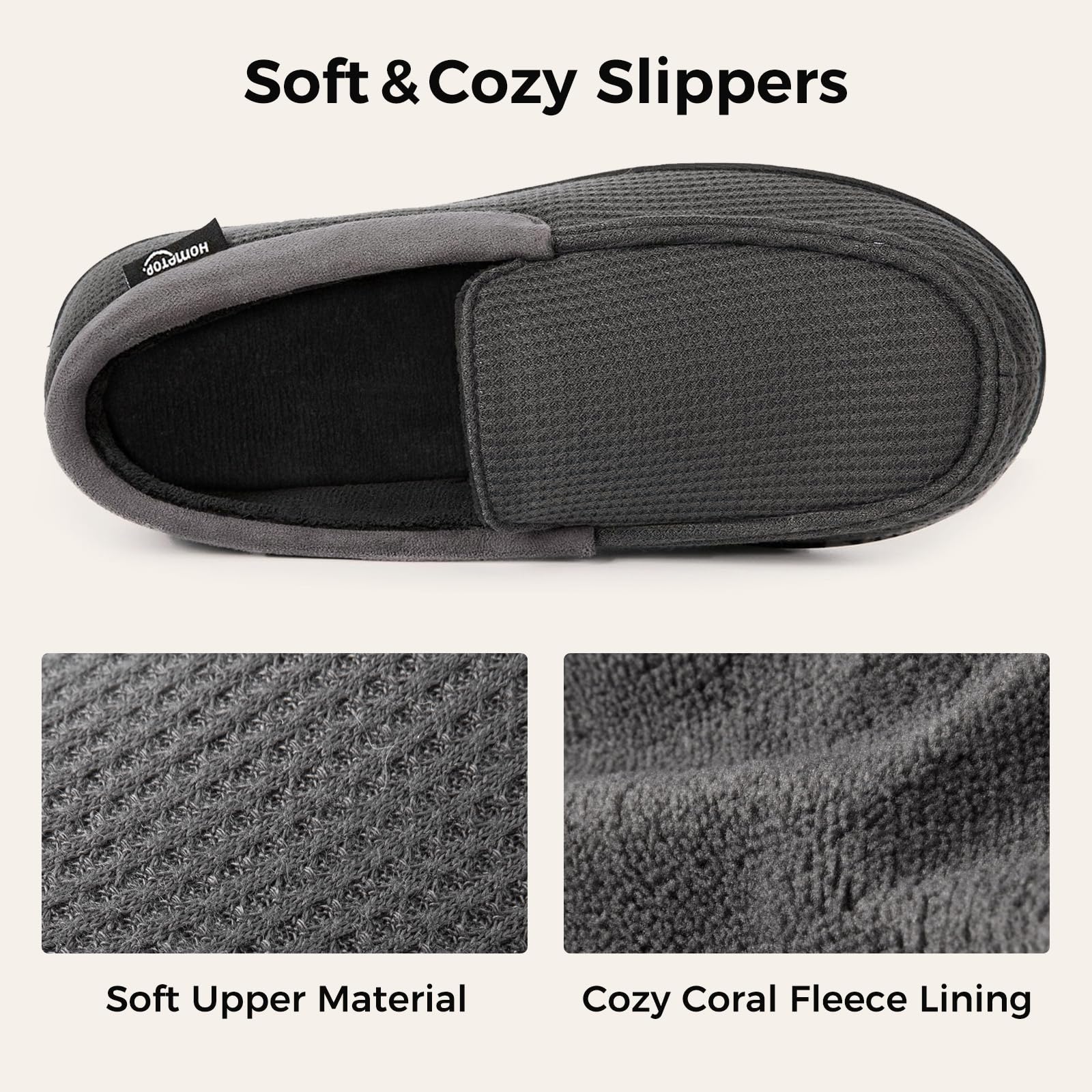HomeTop Men's Comfort Memory Foam Moccasin Slippers, Breathable Cotton Knit Terry Cloth House Shoes for Indoor Outdoor