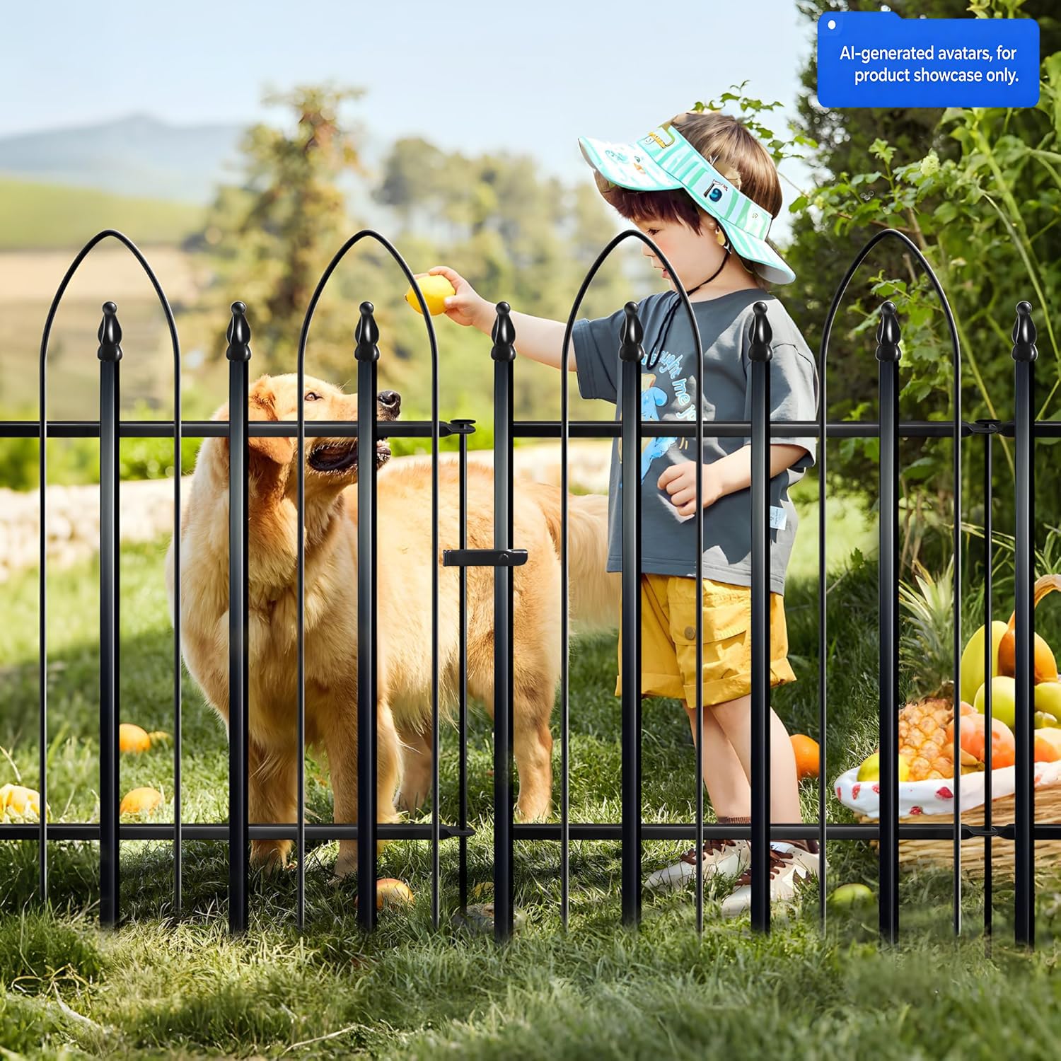 Thealyn Garden Fence 24" H x 24" W (5 Panels, Total 10 ft), Metal Fence Decorative Border Fence, Rustproof Landscape Fencing for Dog, Flower Bed, Yard, Patio, Animal Barrier