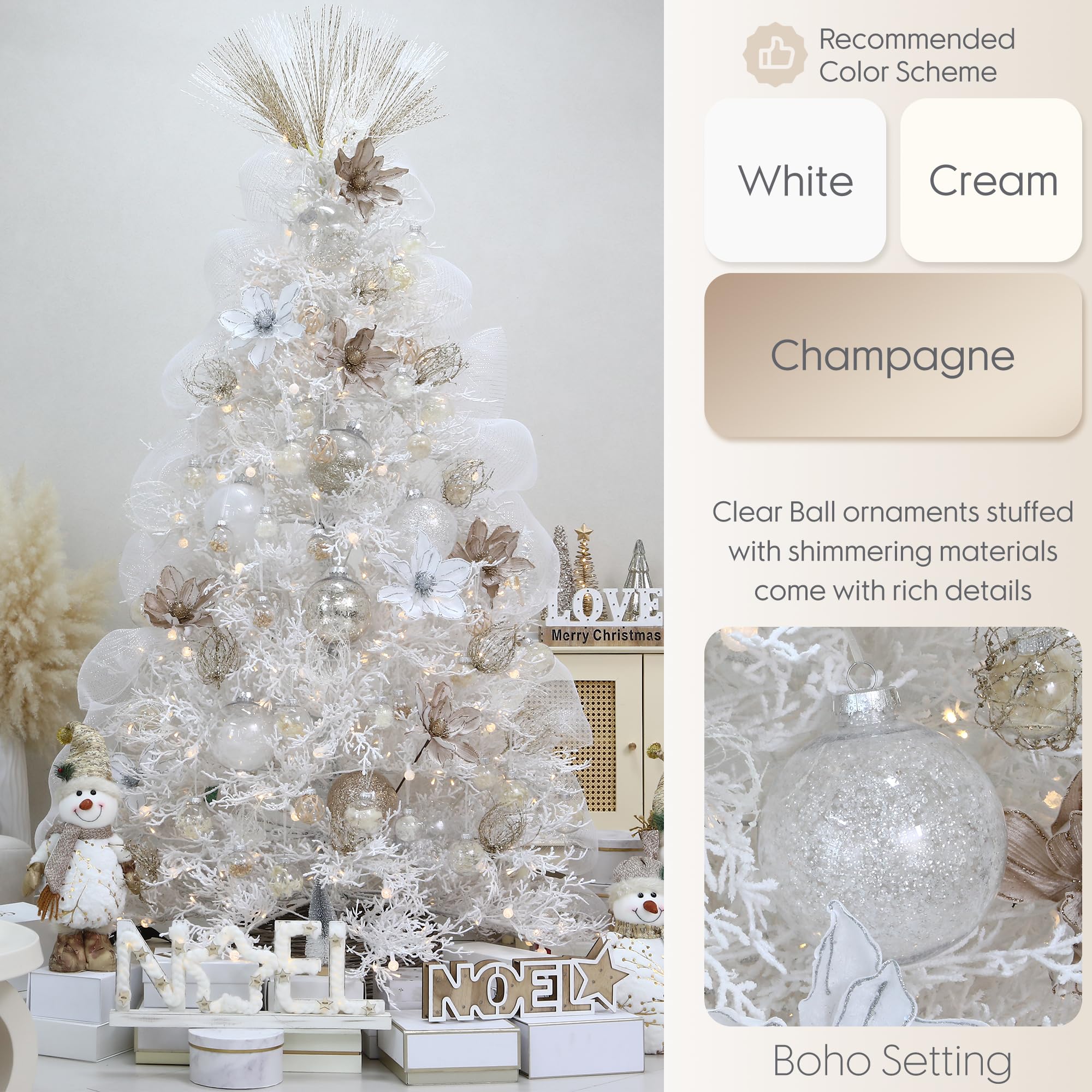 Sea Team Shatterproof Clear Plastic Christmas Ball Ornaments Decorative Xmas Balls Baubles Set with Stuffed Delicate Decorations (80mm/3.15 inch 20-Pack, Babyblue)