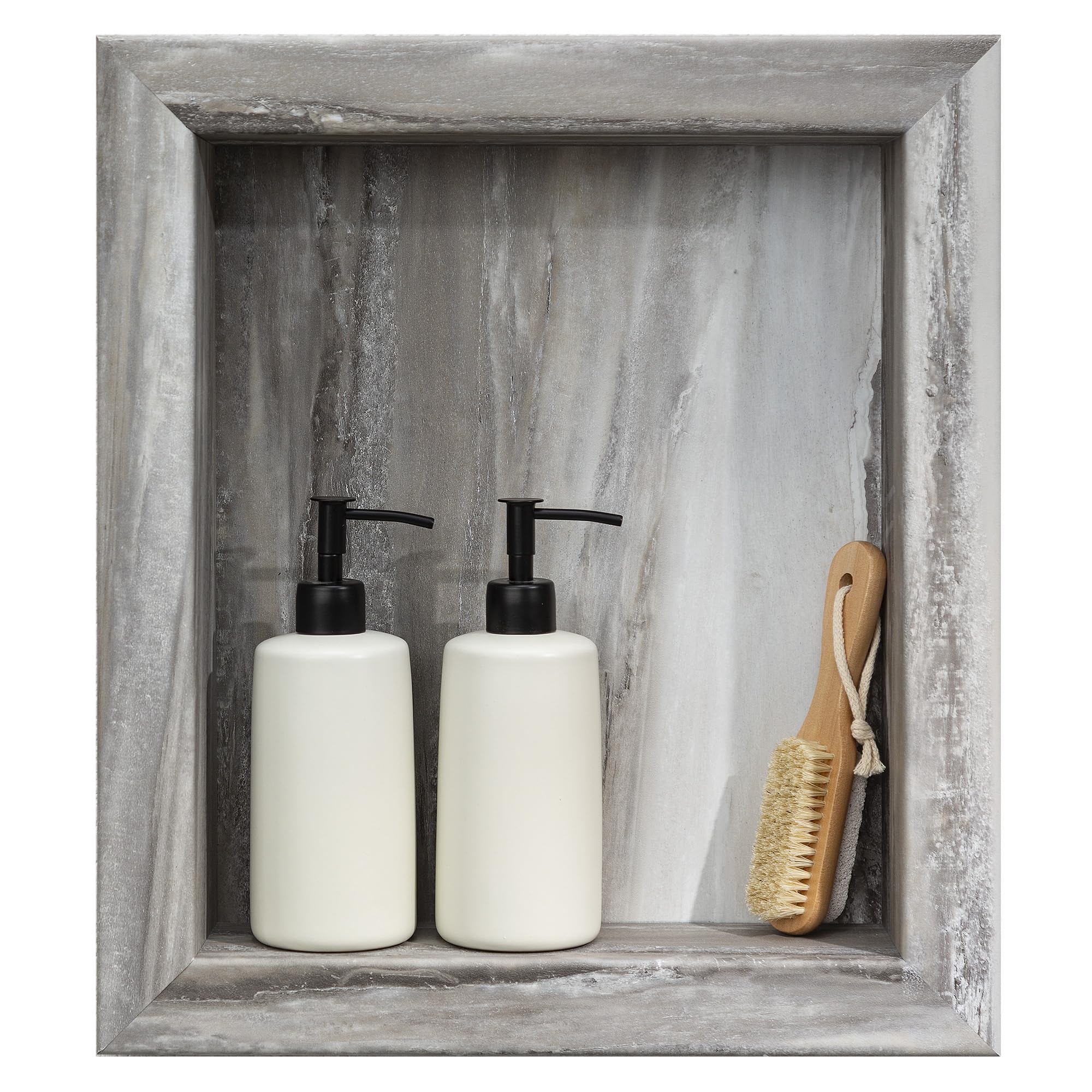 Palisade 17.5 in x 15.5 in Vinyl Shower Niche Ashen Slate | Waterproof Shower Insert