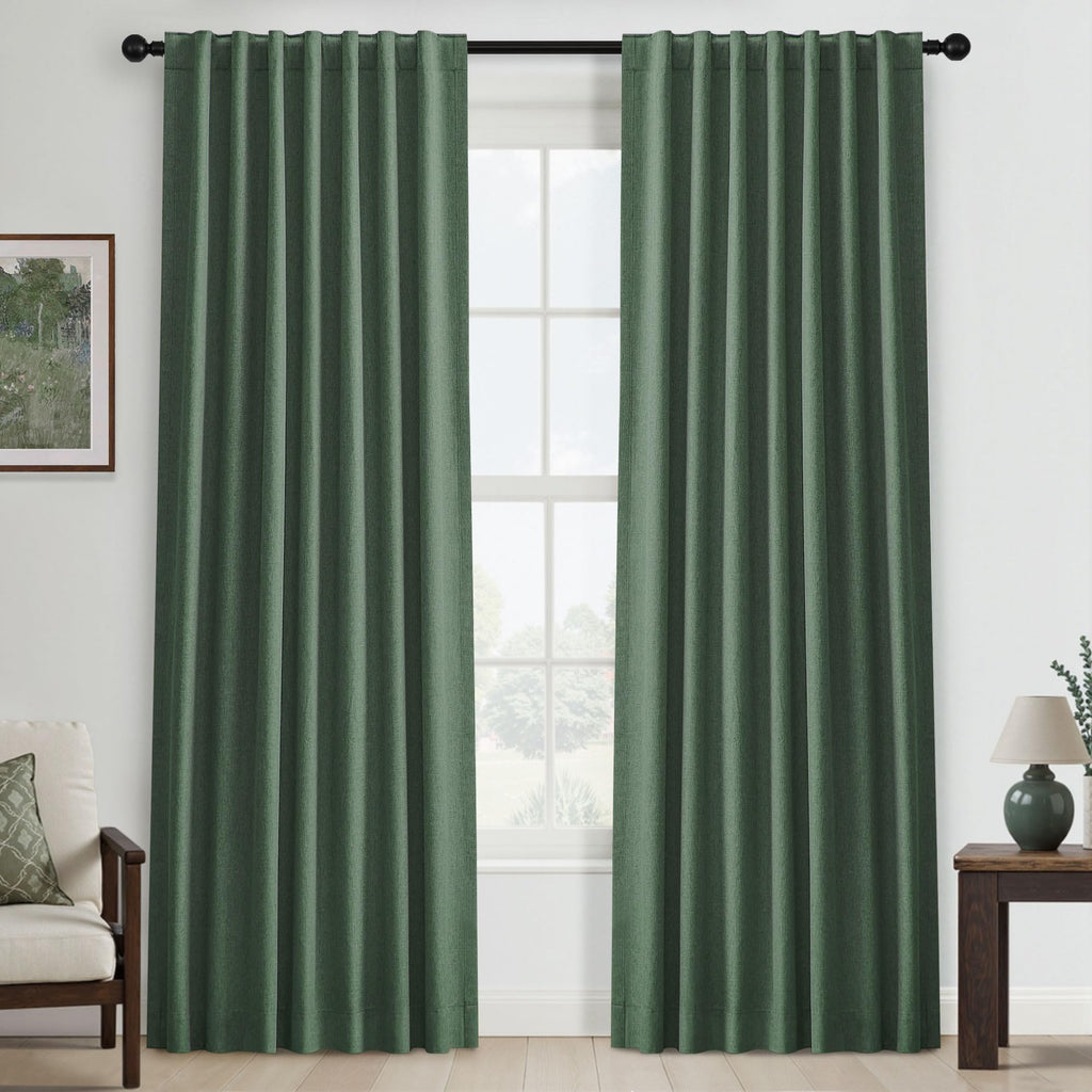 UHITECH Short Linen Curtains 24 Inch Long for Farmhouse Small Windows Modern Cafe Sytle Blackout Curtains for Living Room Back Tab Thermal Black Out Drapes 2ft