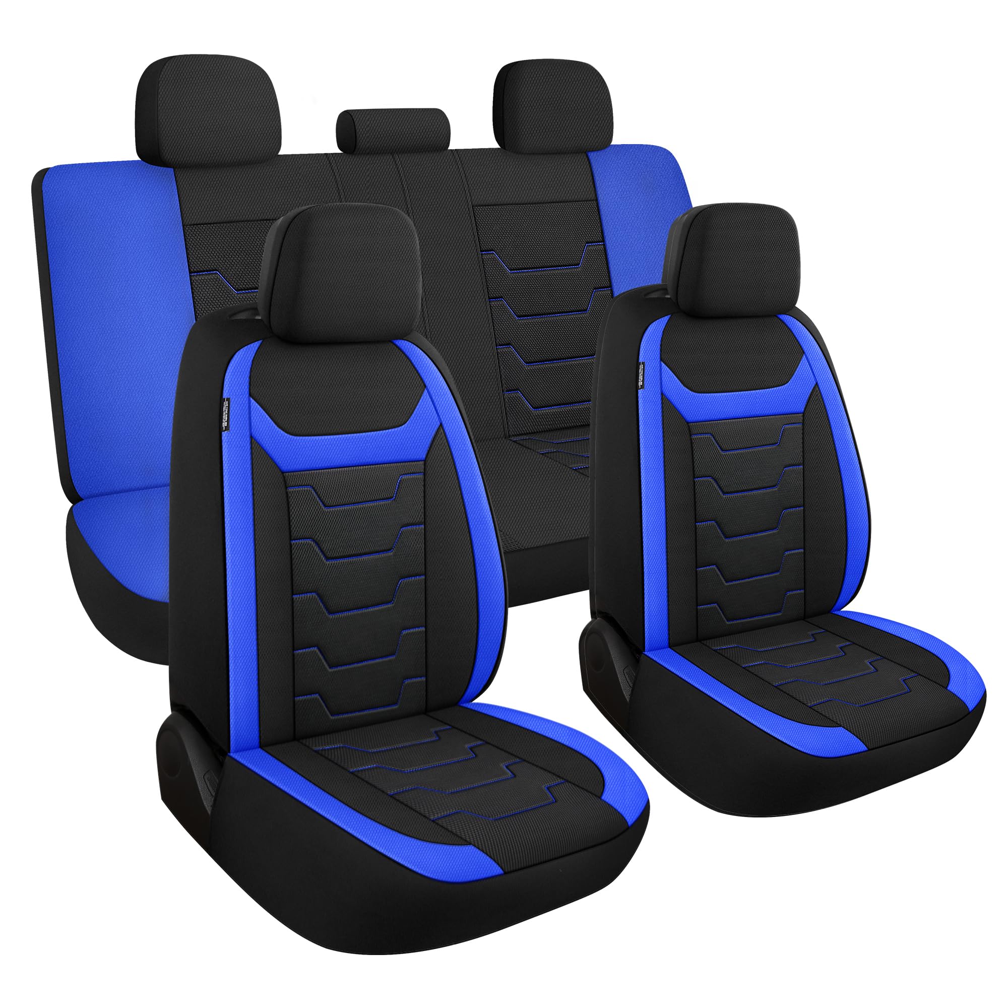 AOKAOK 3D Air-Mesh Car Seat Covers Full Set, Breathable and Split Bench Compatible Seat Covers for Cars, Universal Car Interior Covers for Most Cars Sedan Truck SUV(Black/Blue)