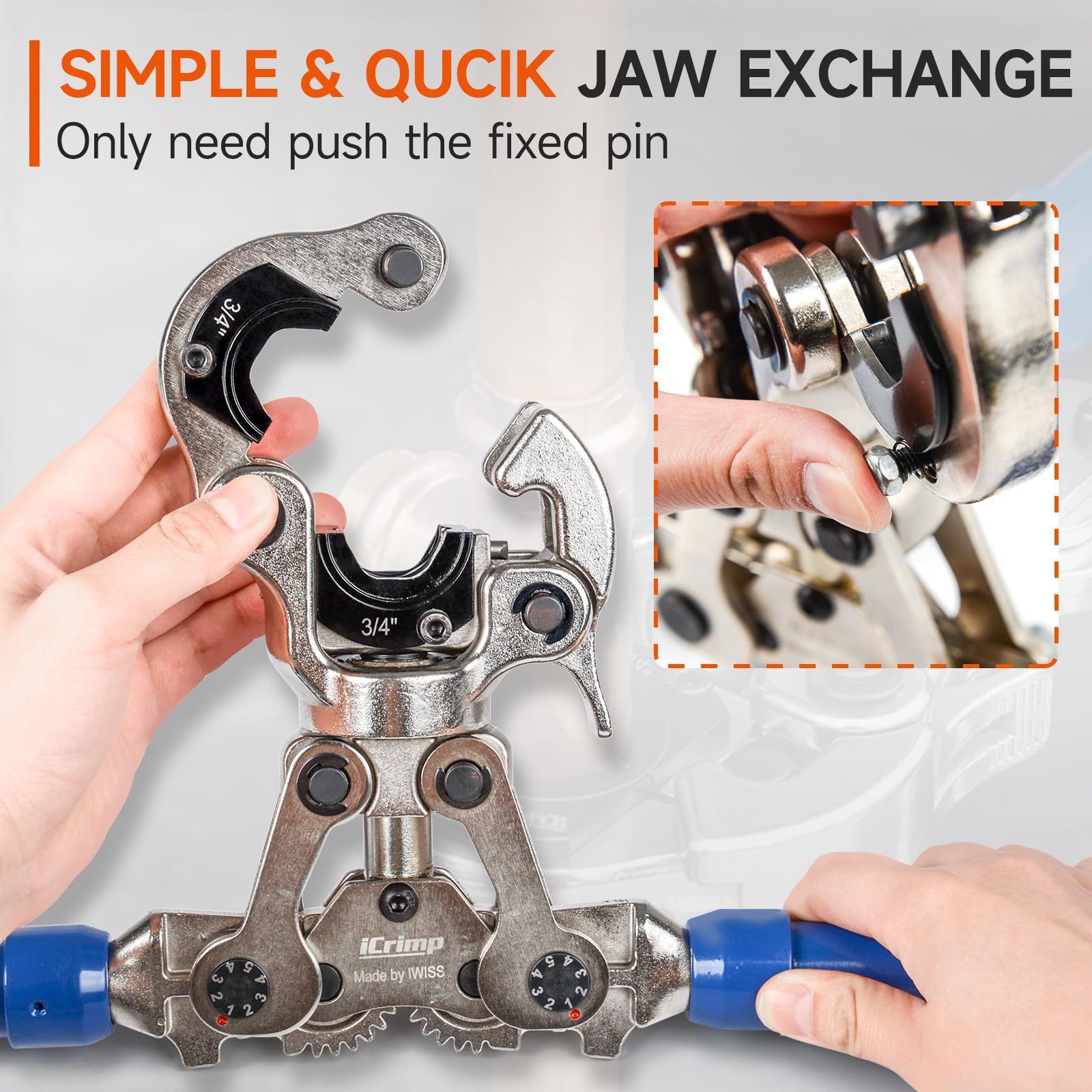 iCrimp Copper Tube Press Tool 1/4"-7/8" for HVAC/R Refrigerant Lines, O-Ring Sealed Solderless Fitting Connection